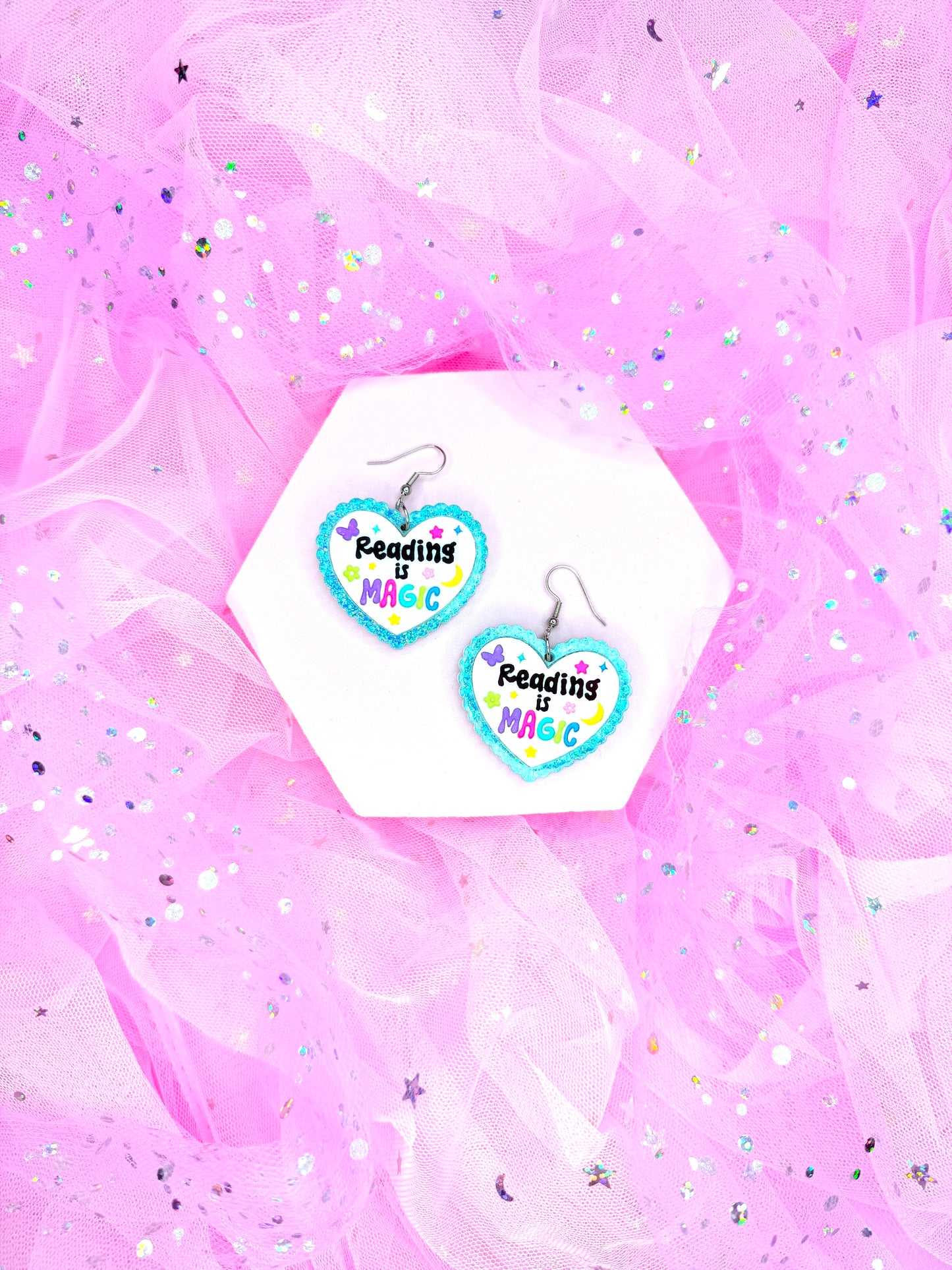 Reading Is Magic, Bookish Heart Earrings
