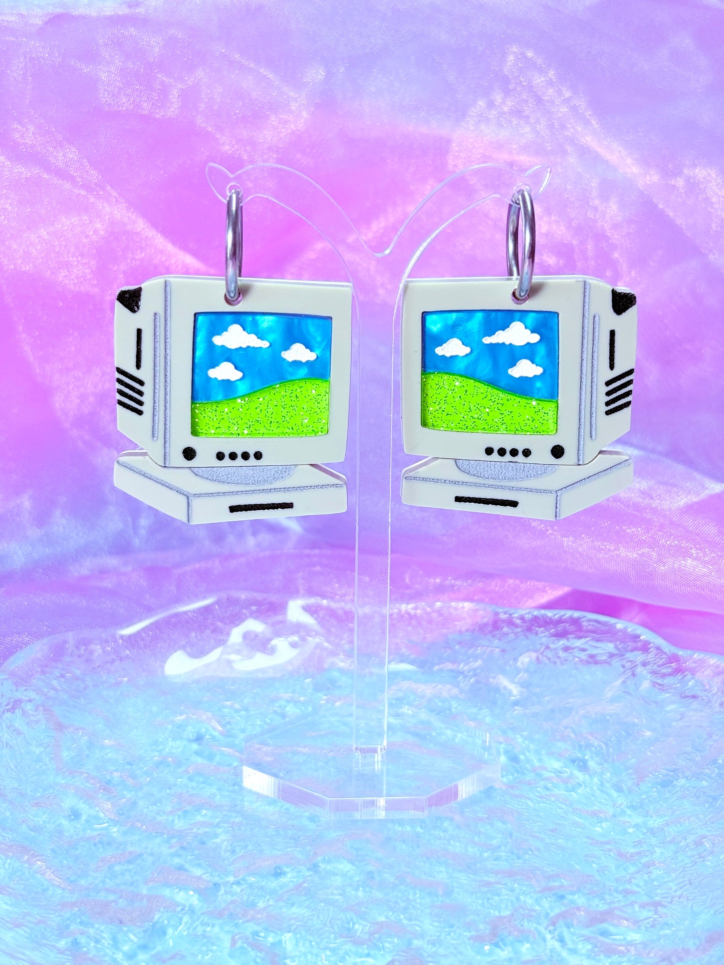 Retro Computer Earrings, Cloudy Skies