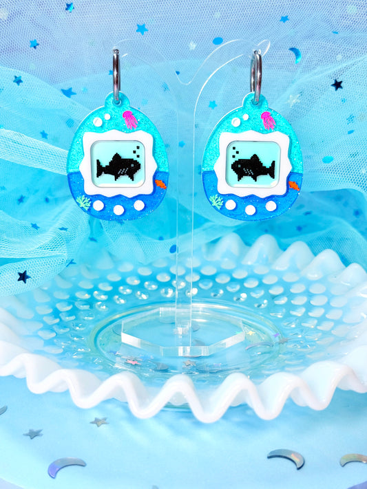 Virtual Pet Shark Acrylic Earrings