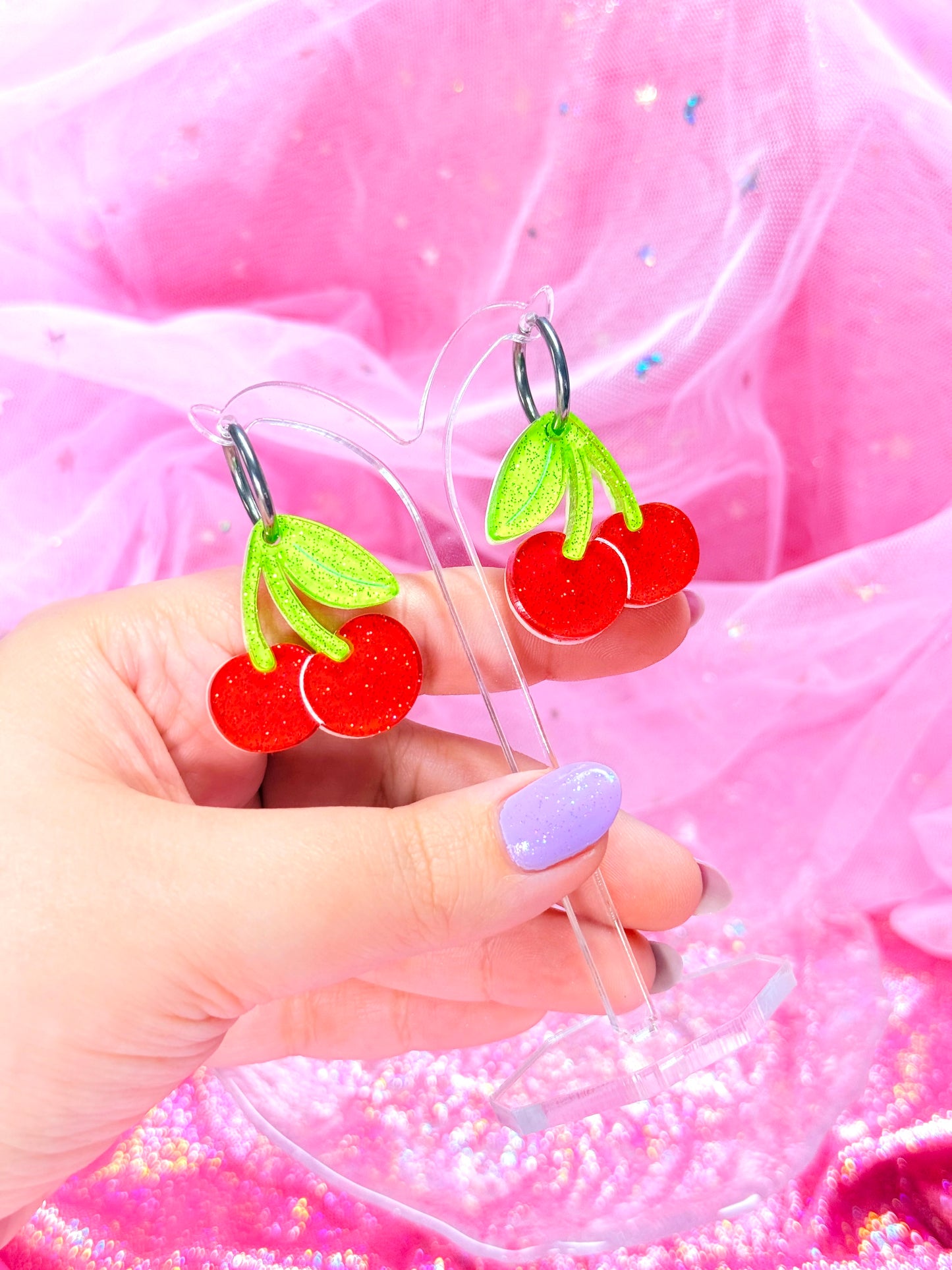 Candy Cherries, Acrylic Earrings (Red)