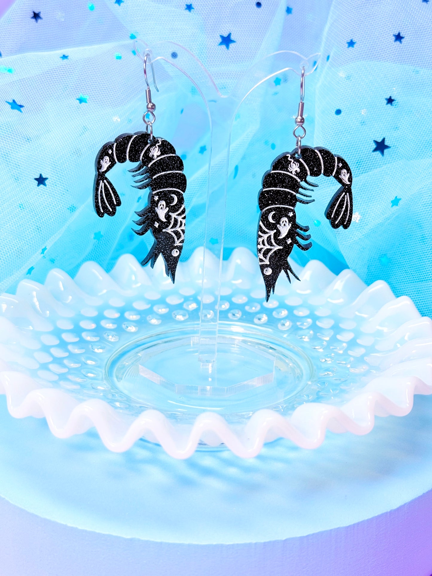 Haunted Shrimp, Acrylic Earrings