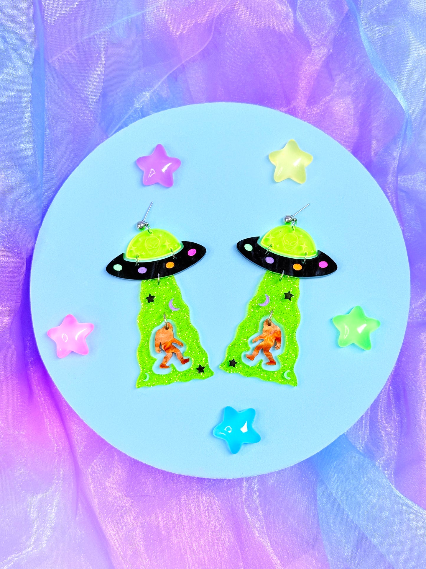 Bigfoot Cryptid UFOs, Acrylic Earrings