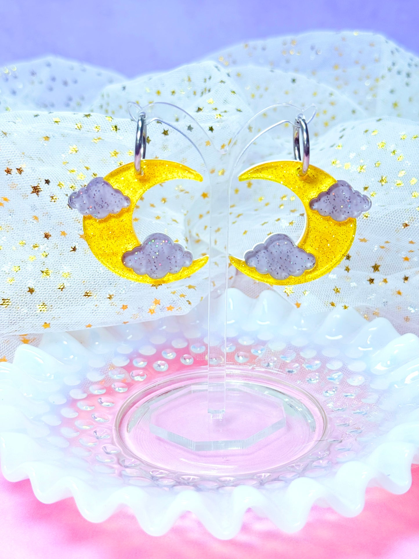 Jelly Moons (cloudy gray), Acrylic Earrings