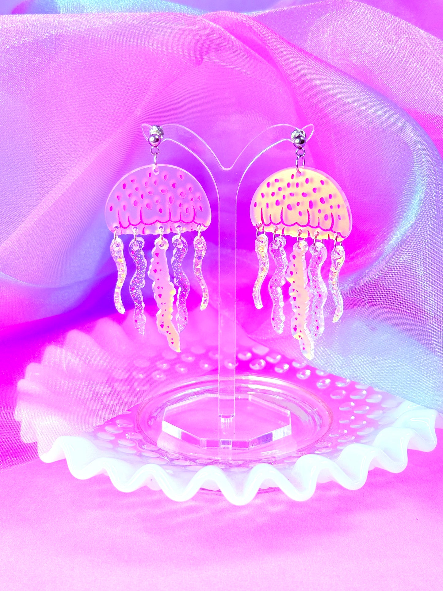 Mauve Stinger Jellyfish Acrylic Earrings