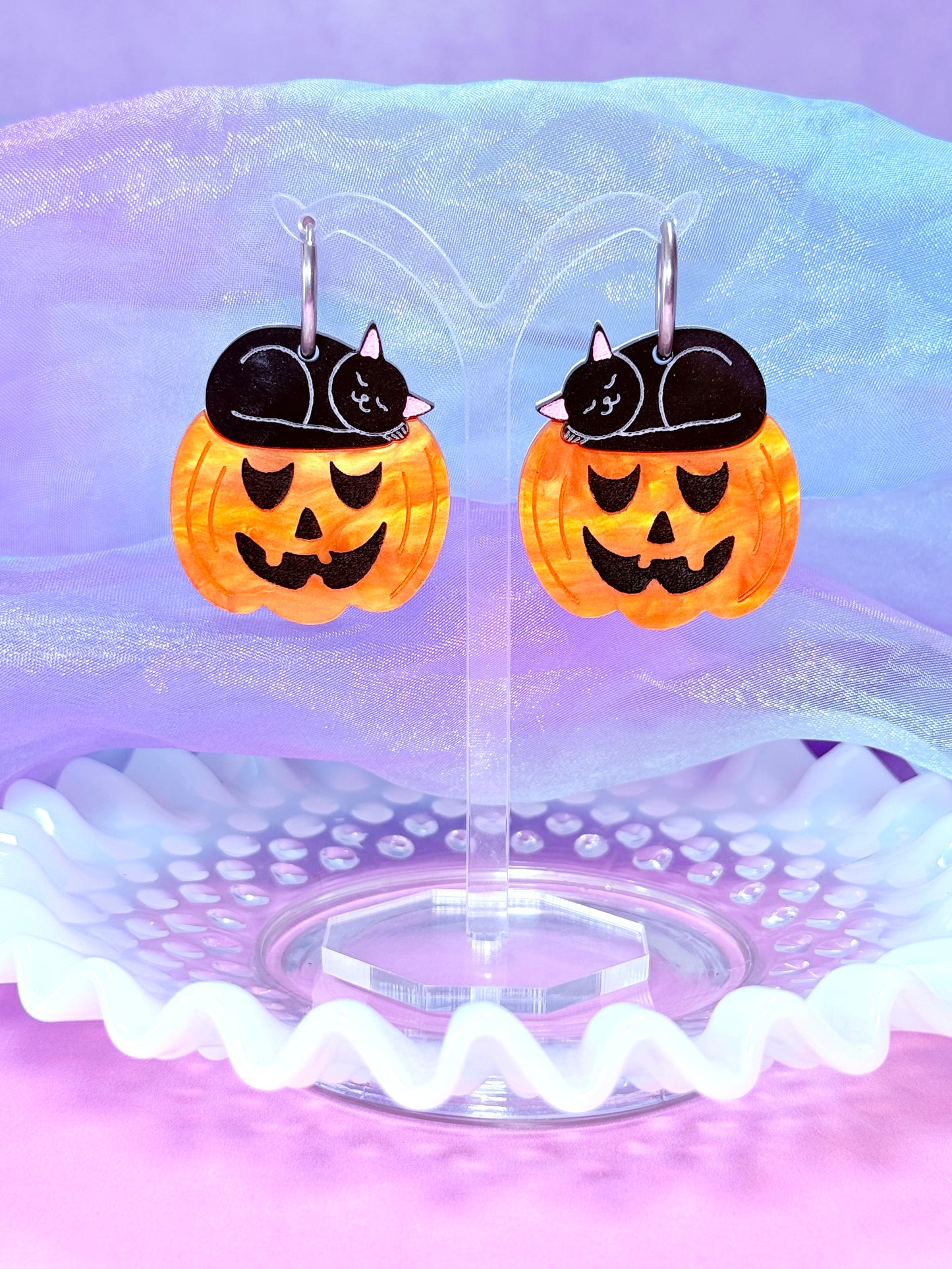 Halloween Kitty Acrylic Earrings
