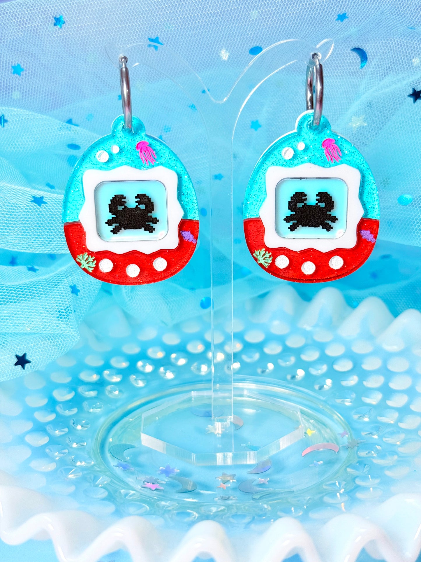 Virtual Pet Crab Acrylic Earrings