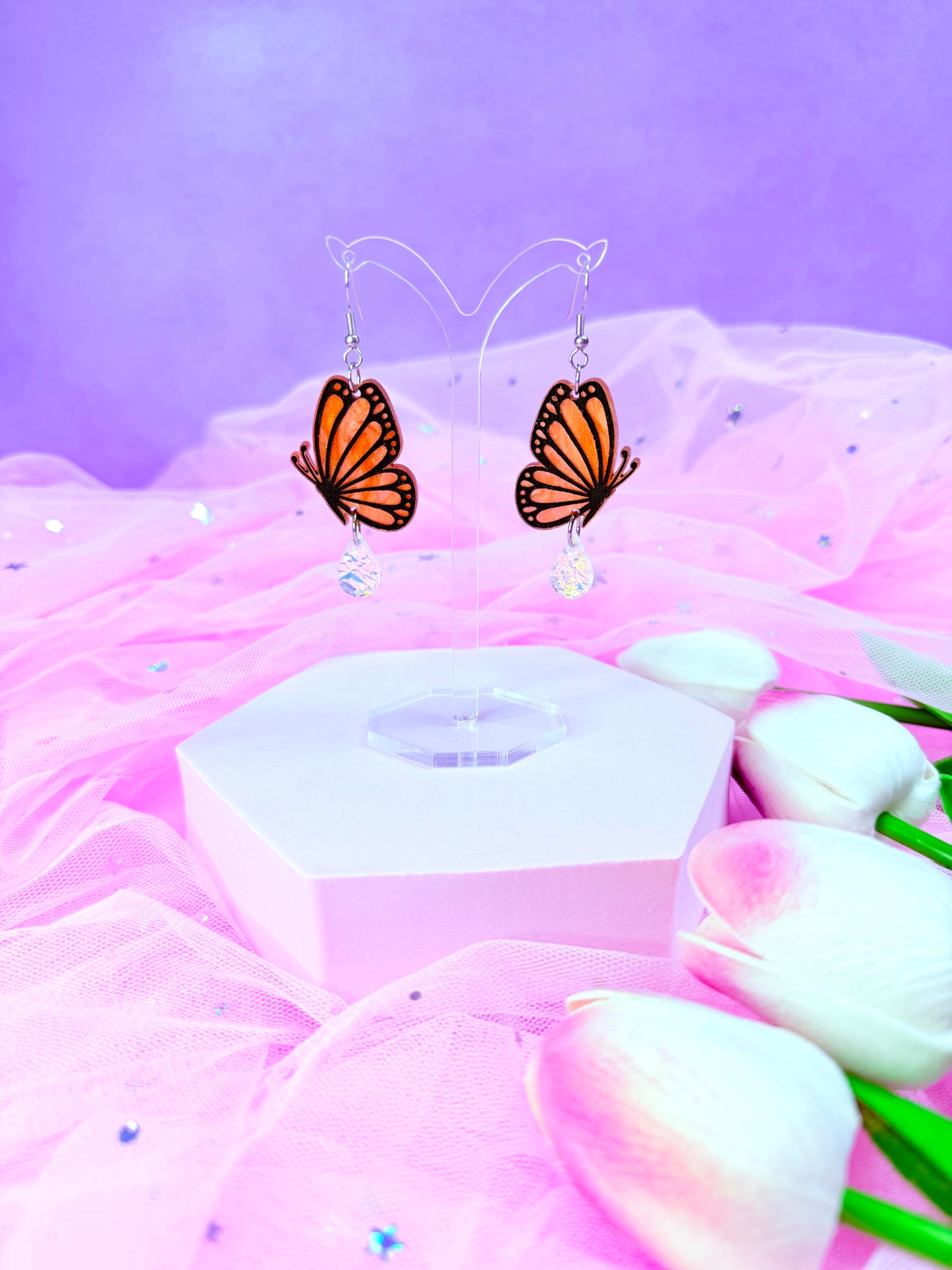 Whimsy Butterfly, Acrylic Earrings (Monarch)