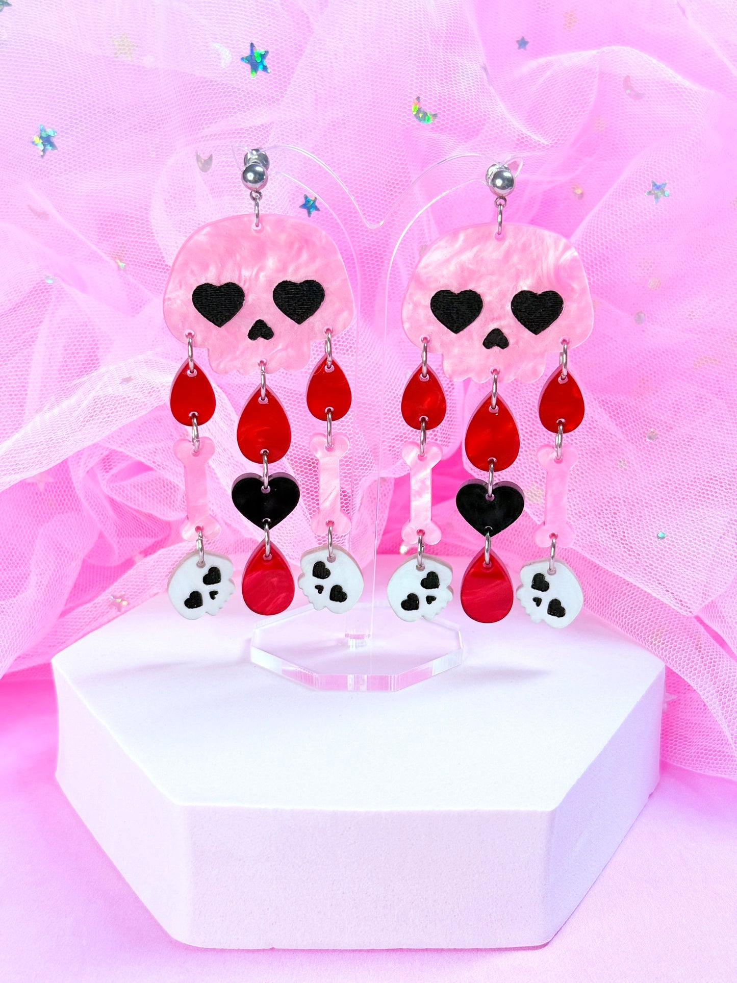 Lovely Skull Drops, Acrylic Earrings