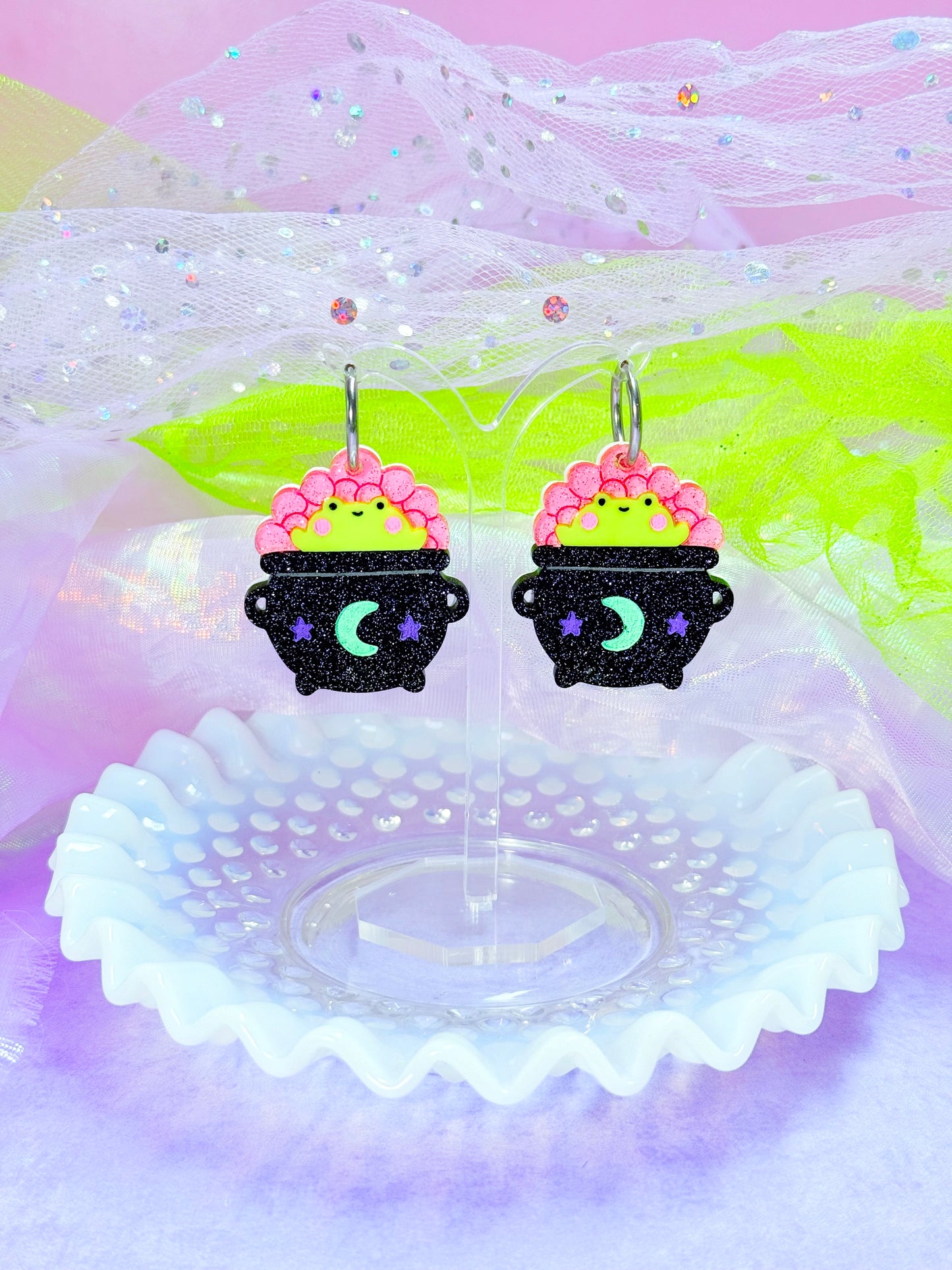 Froggy Cauldron Acrylic Earrings