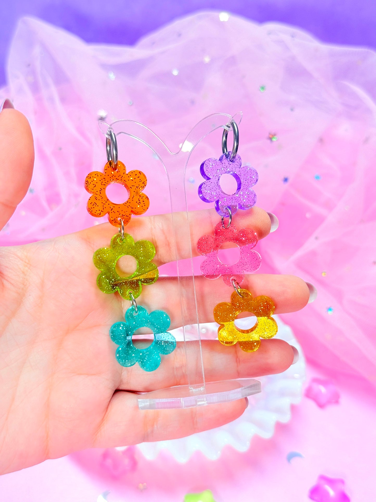 Retro Jelly Daisy Acrylic Earrings
