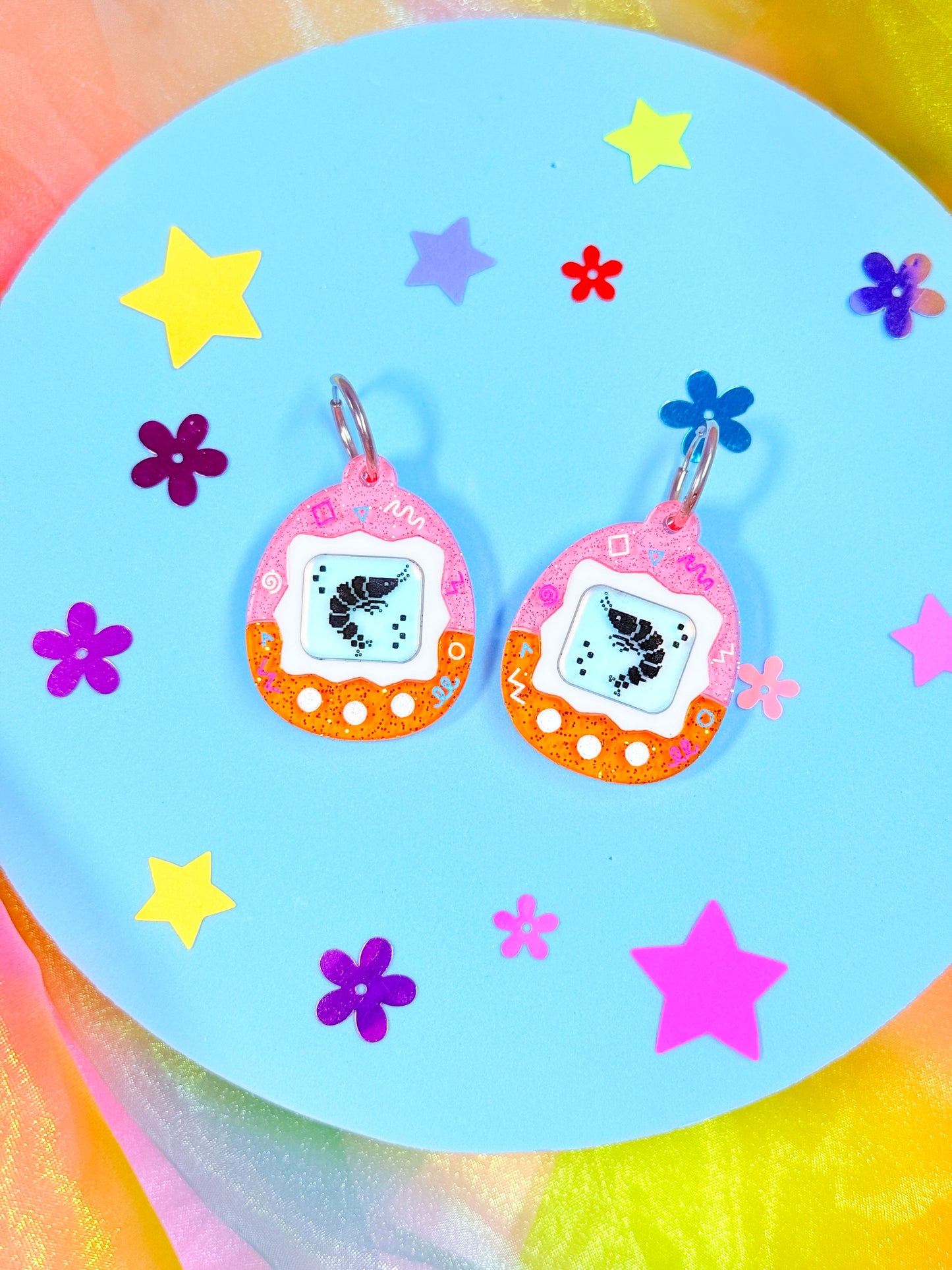 Virtual Pet Shrimp Acrylic Earrings