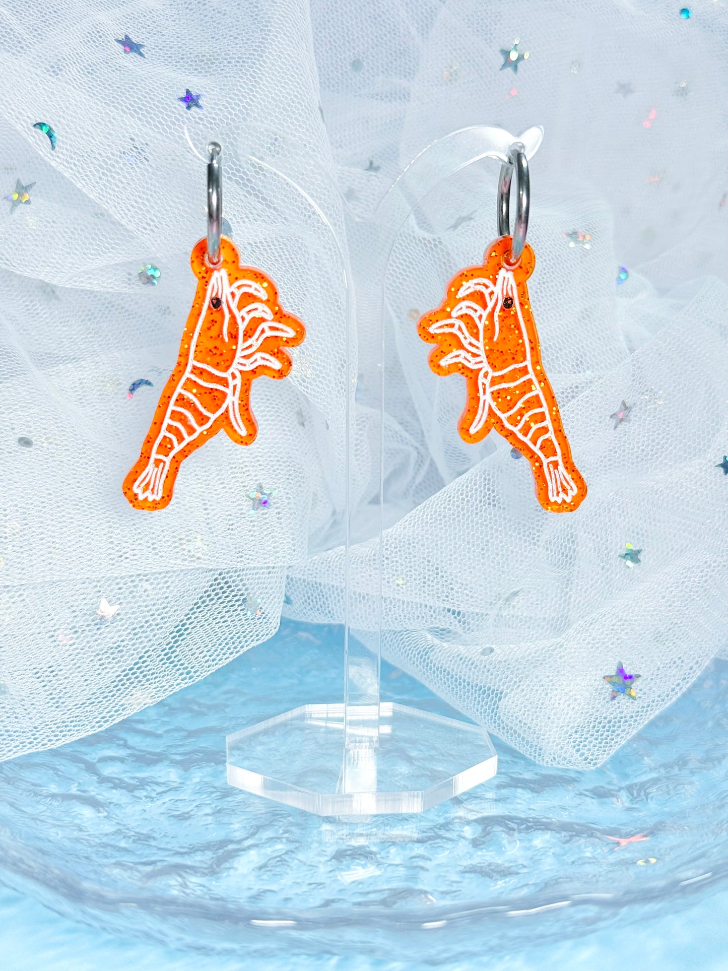 Jelly Shrimp Acrylic Earrings (Sunkist Orange)