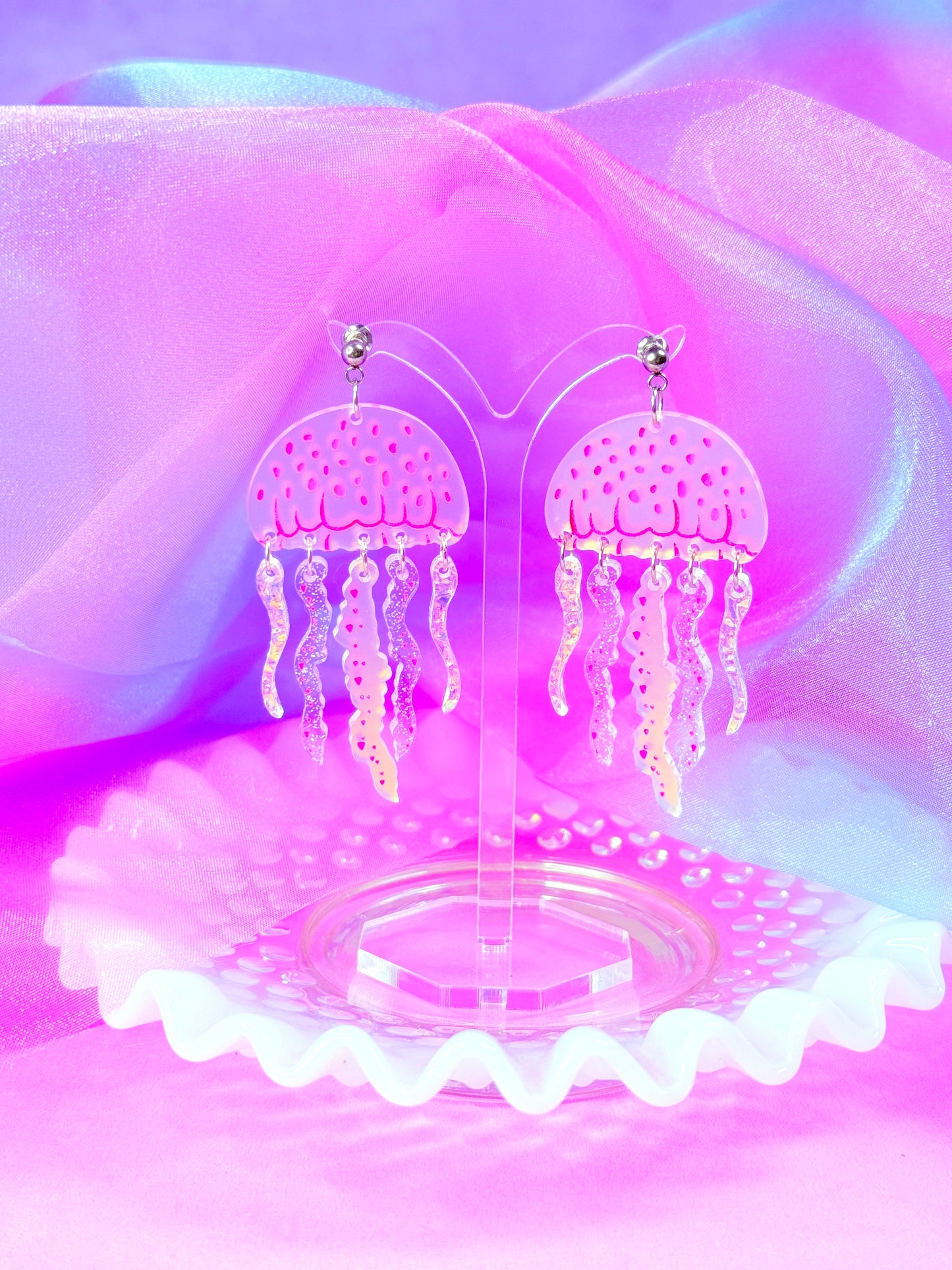 Mauve Stinger Jellyfish Acrylic Earrings