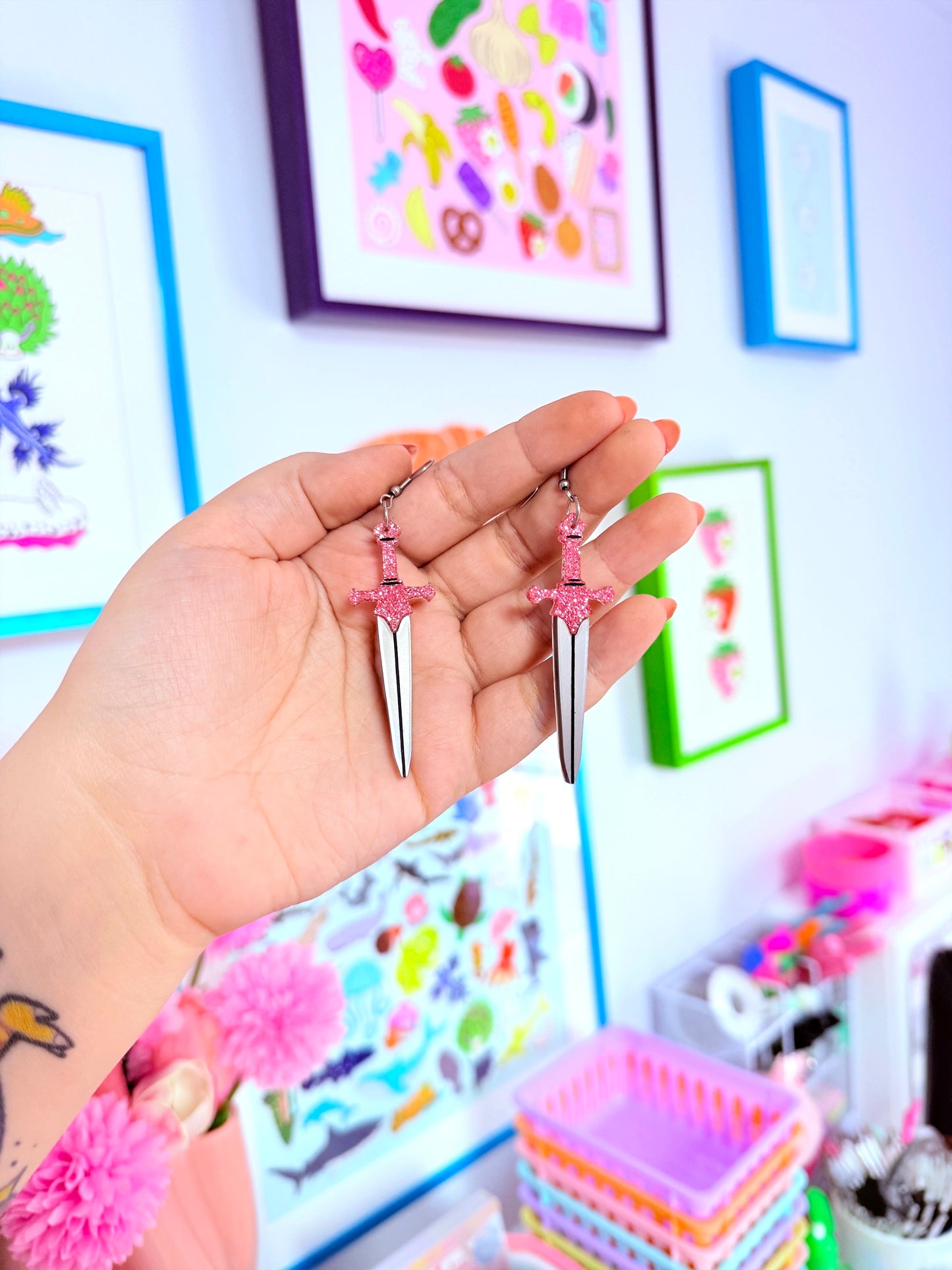 Pink Sword Acrylic Earrings