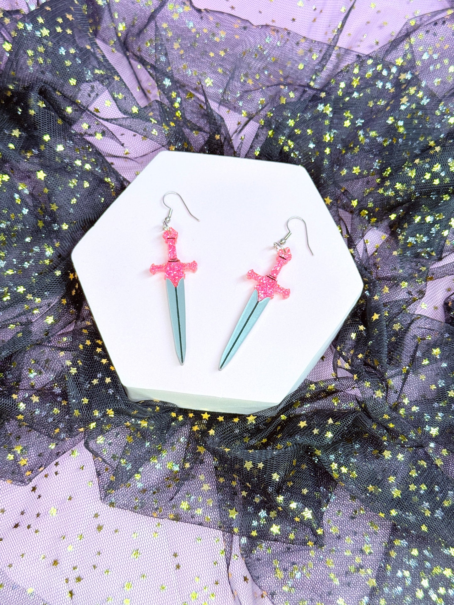 Pink Sword Acrylic Earrings