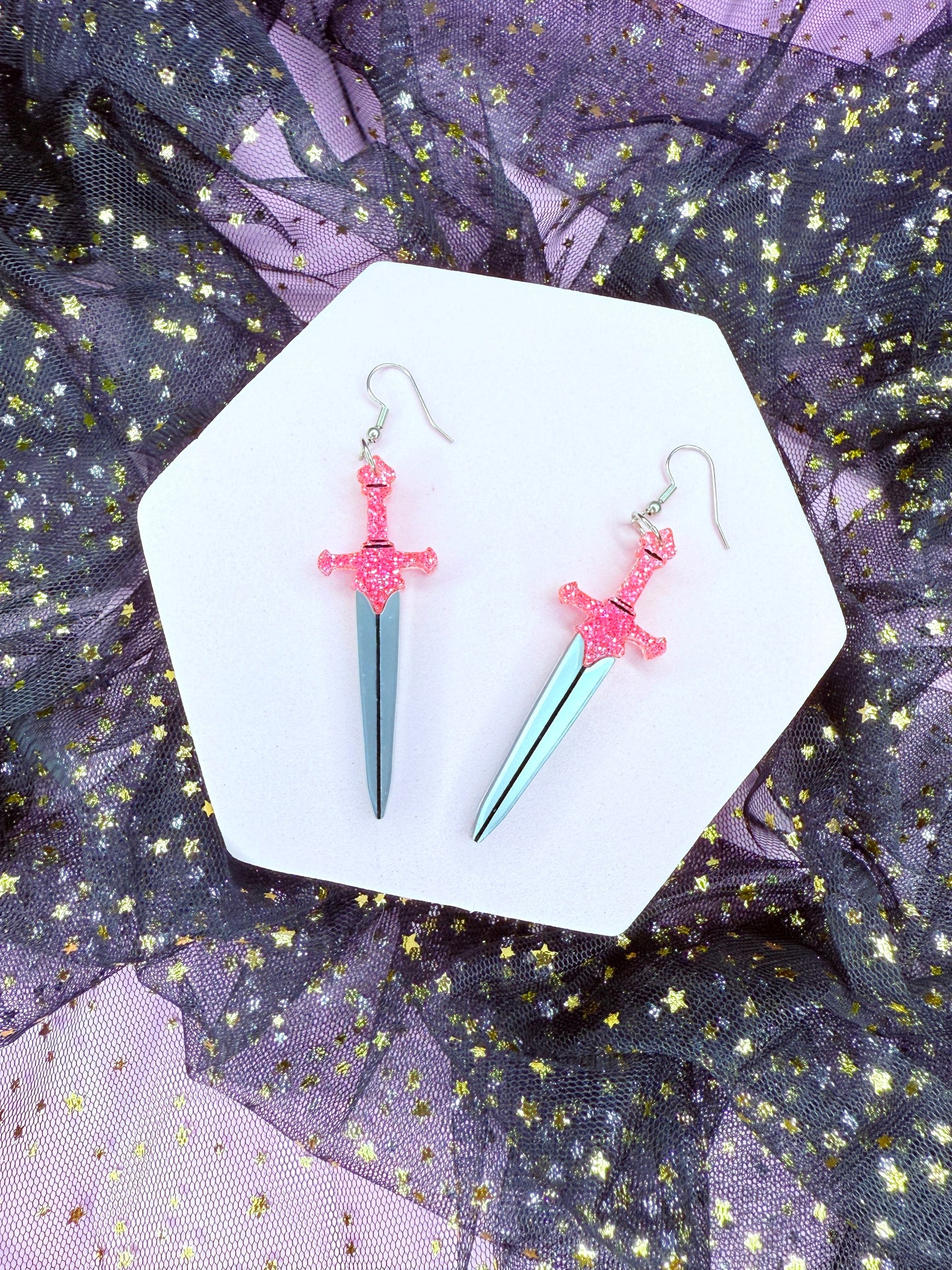 Pink Sword Acrylic Earrings