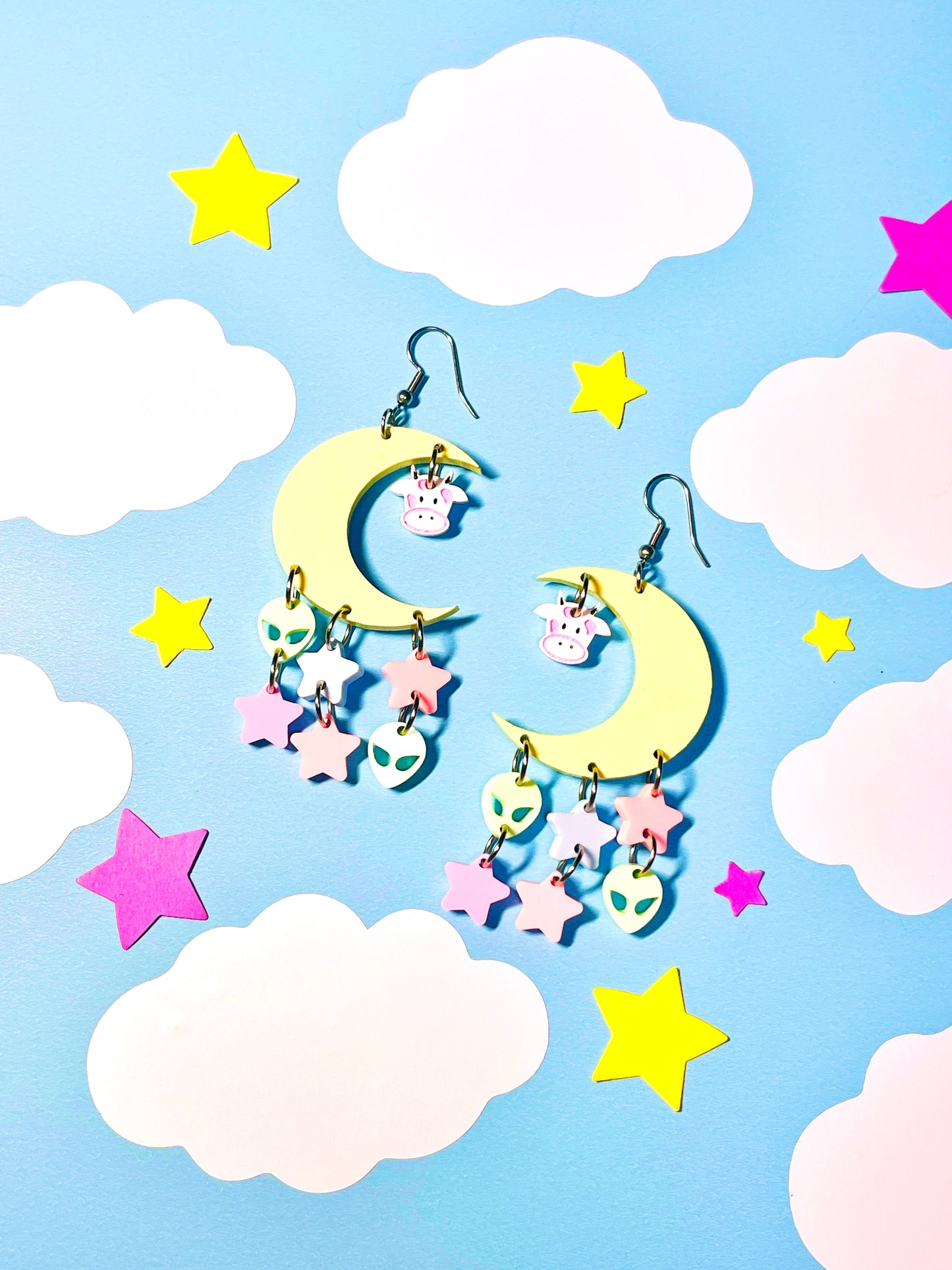Cow Jumped Over the Pastel Moon Acrylic Earrings
