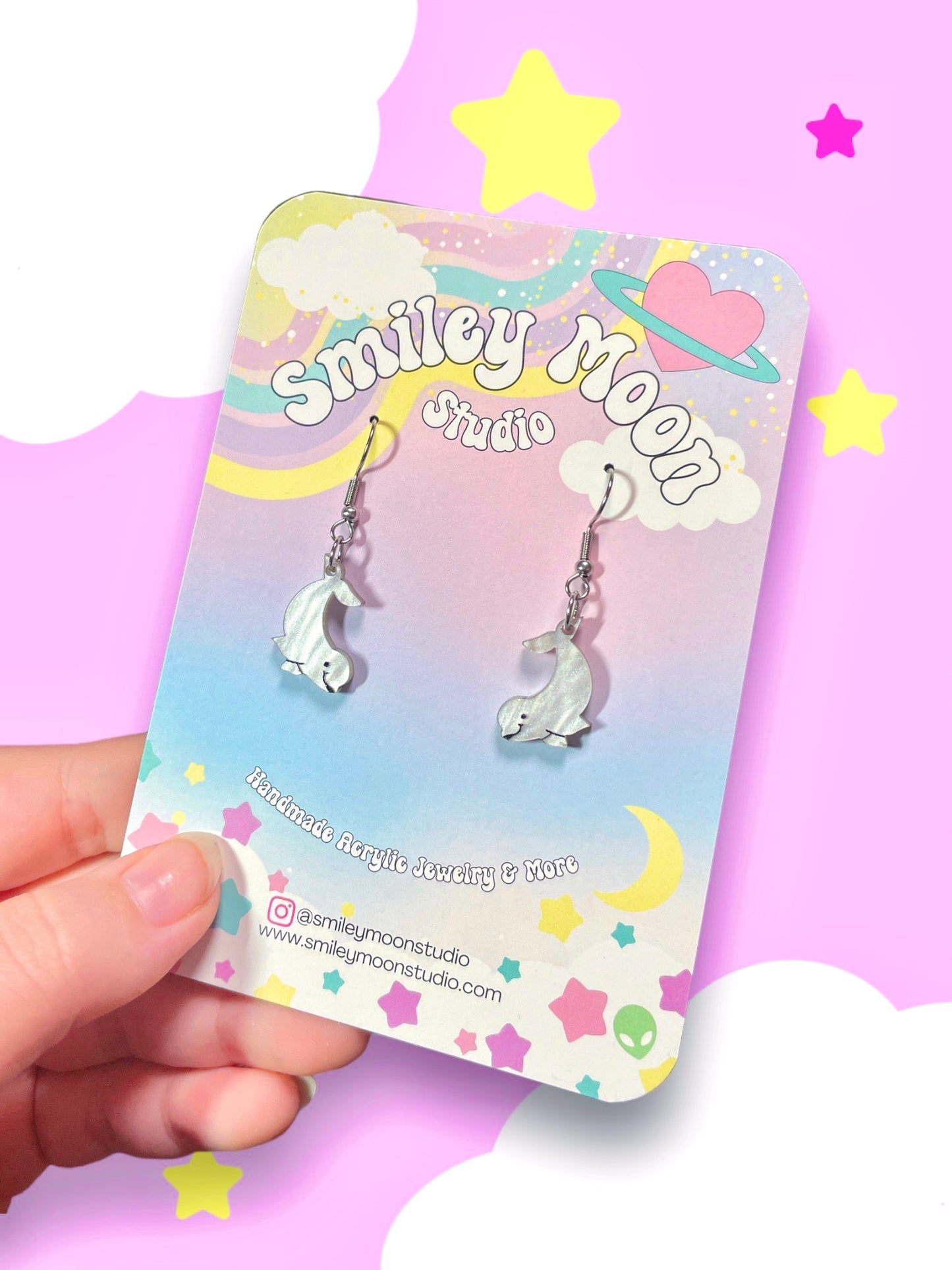 Baby Beluga, Acrylic Earrings