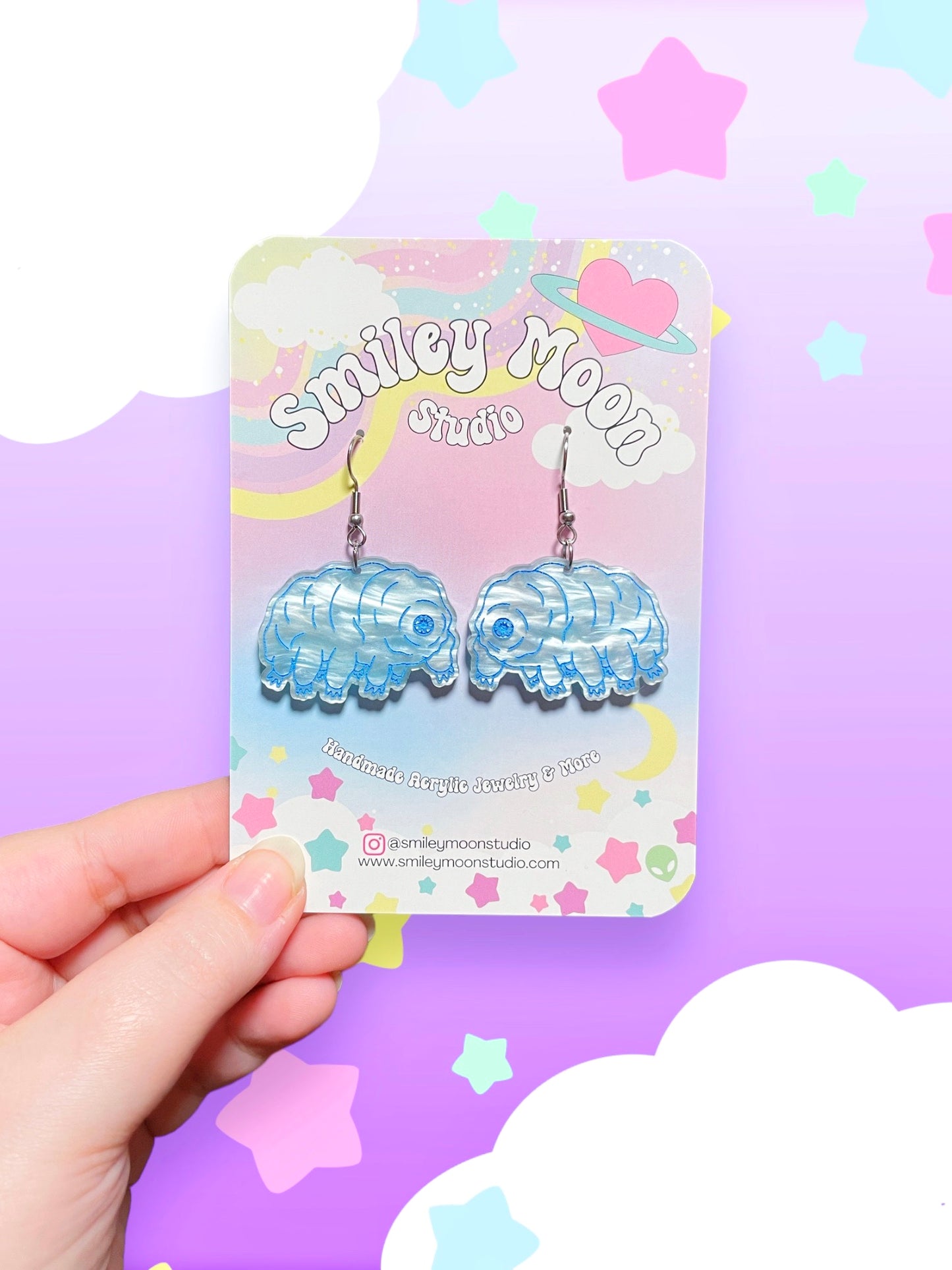 Blue Tardigrade, "Water Bear" Acrylic Earrings