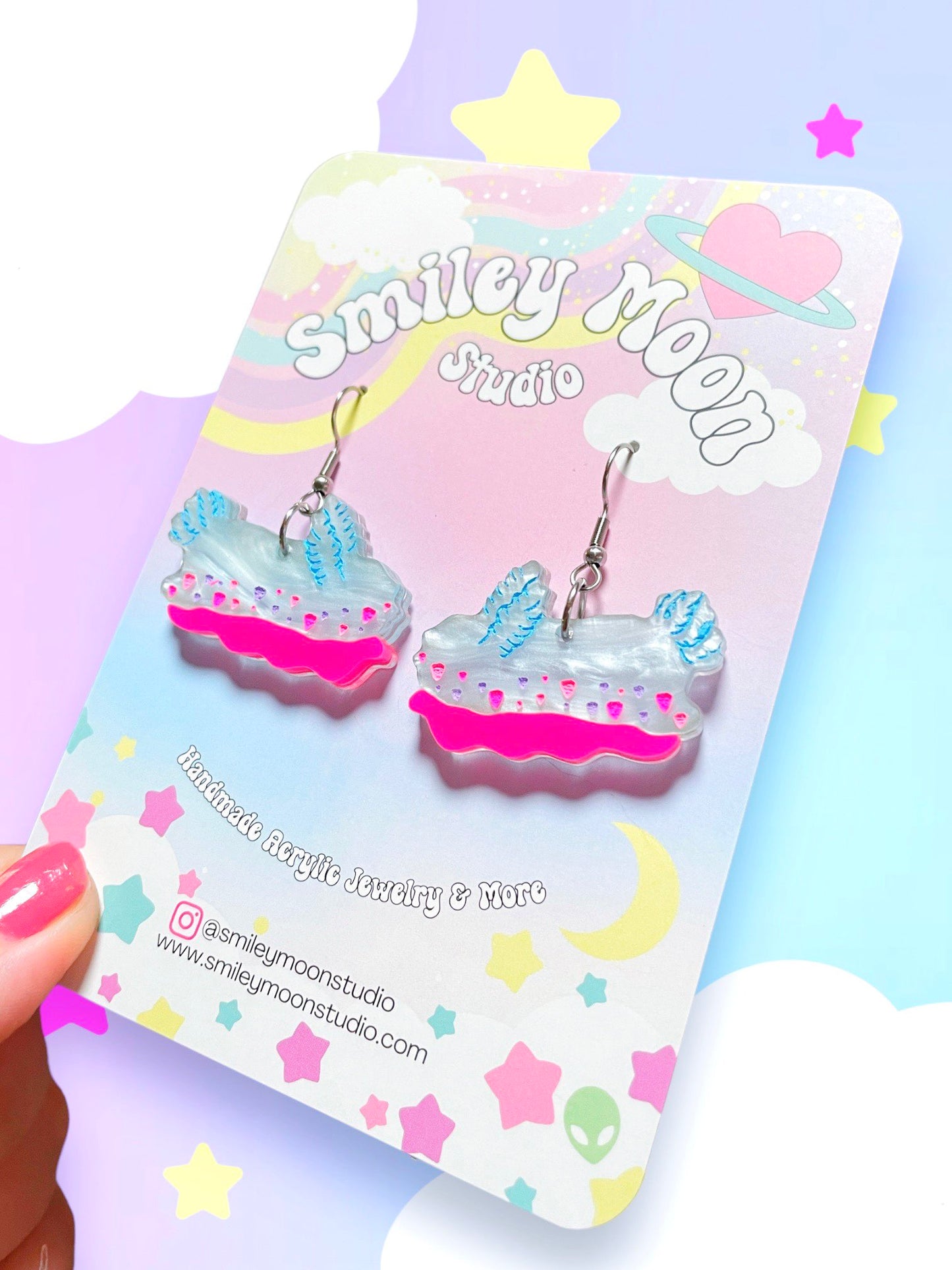 Cotton Candy Sea Slug, Acrylic Earrings