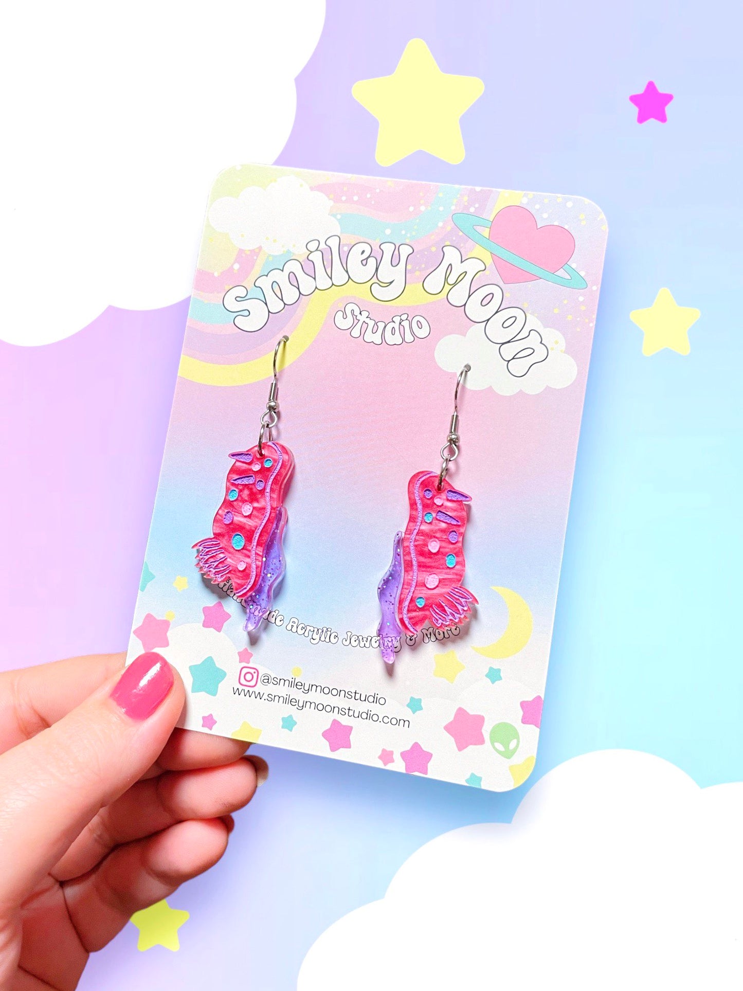 Candy Colored Nudibranch, Sea Slug Acrylic Earrings