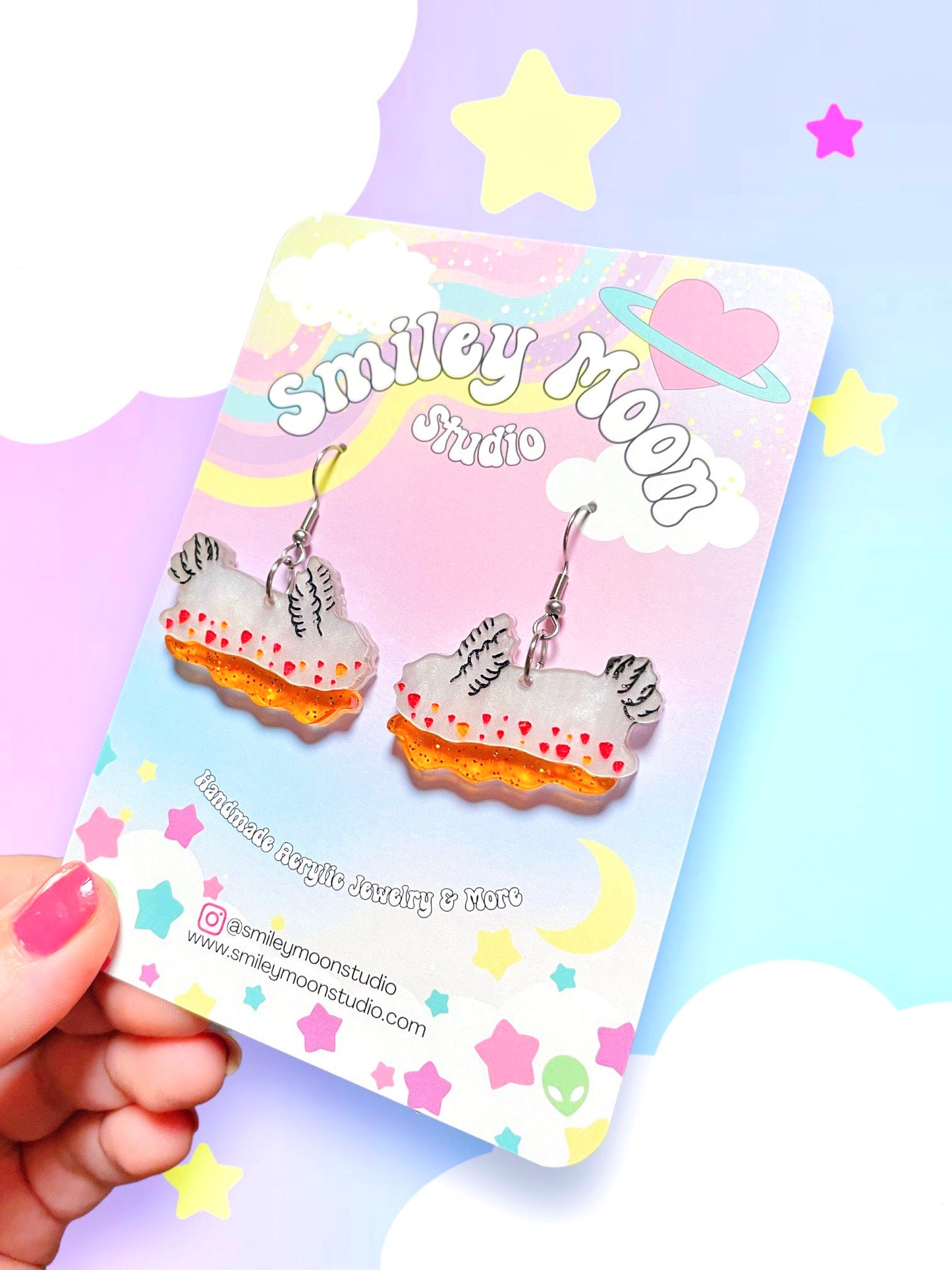 Citrus Nudibranch, Sea Slug Acrylic Earrings