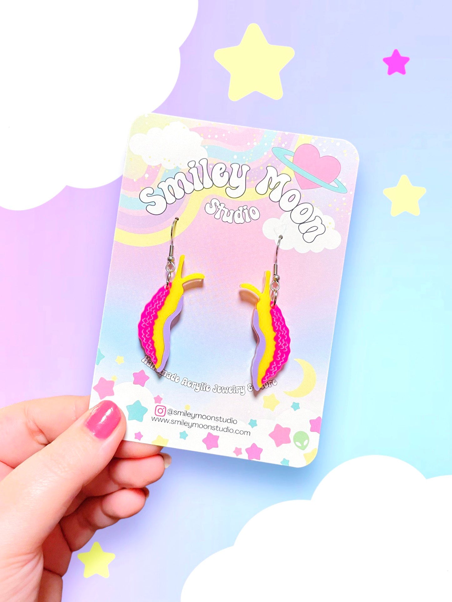 Banana Nudibranch, Sea Slug Acrylic Earrings