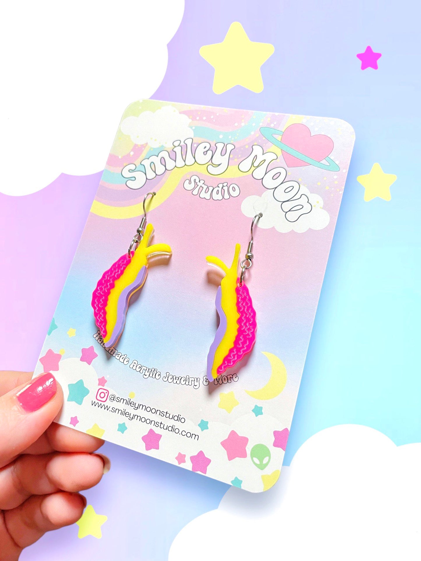 Banana Nudibranch, Sea Slug Acrylic Earrings