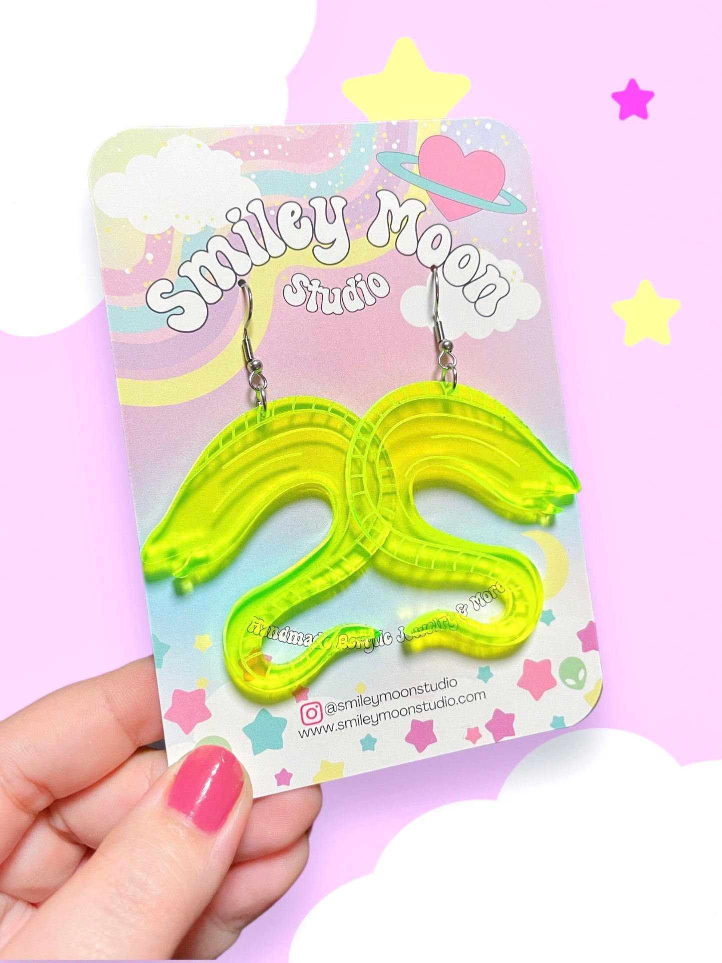 Fluorescent Eel, Acrylic Earrings