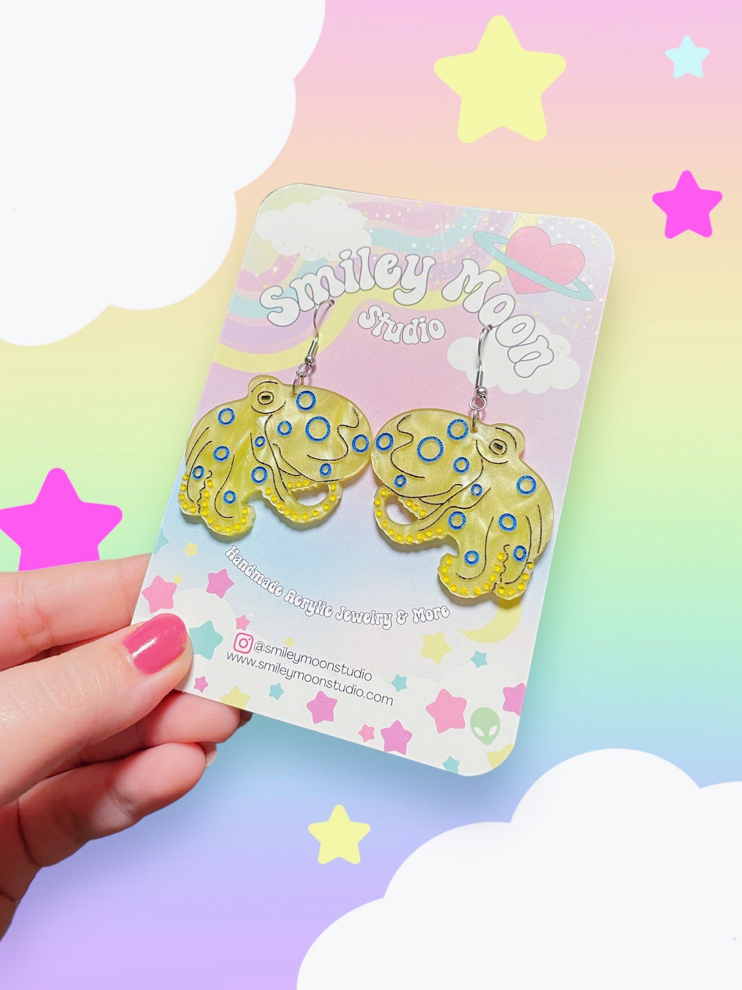 Blue Ringed Octopus Acrylic Earrings