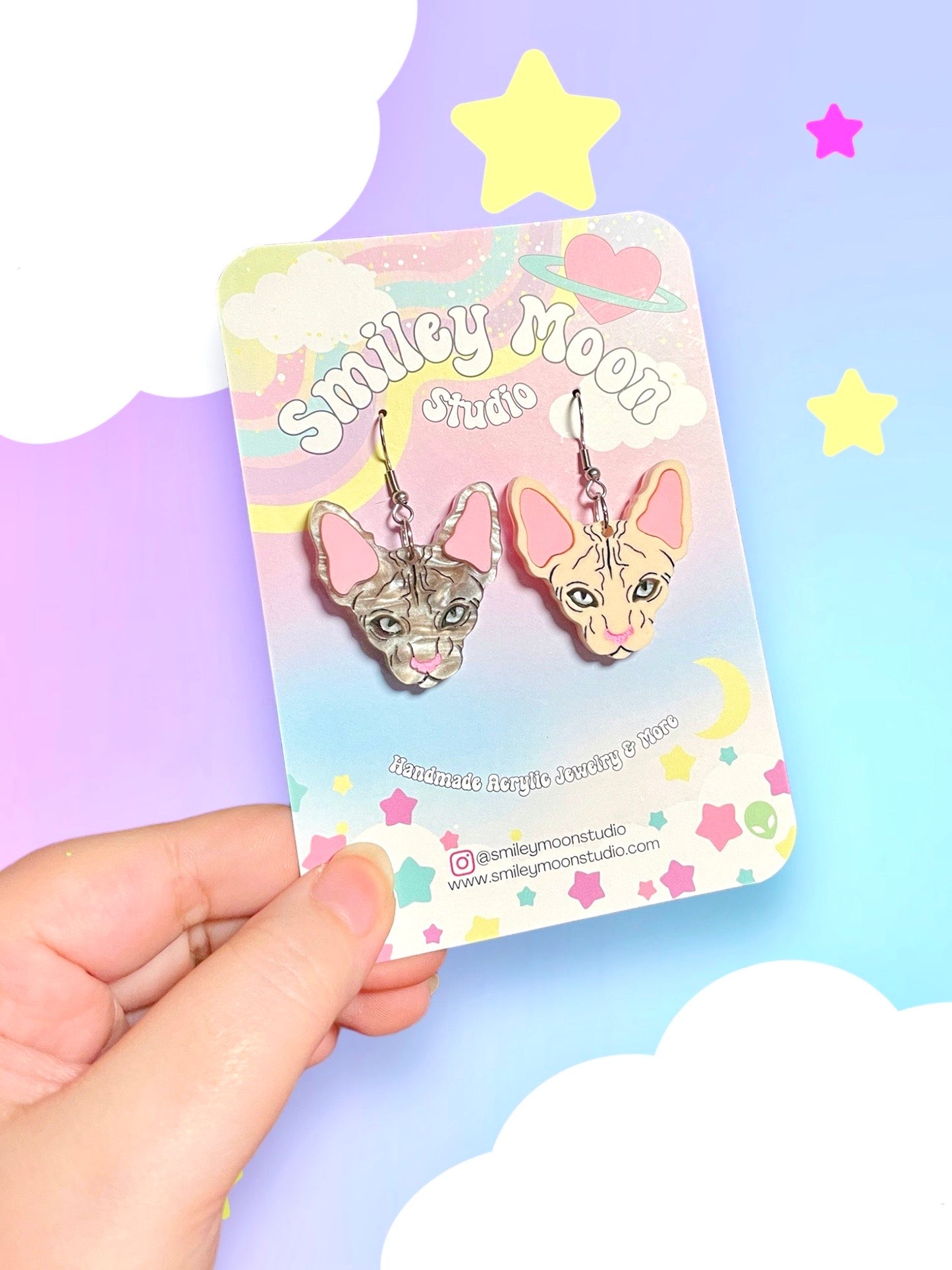 Sphynx, Hairless Cat Acrylic Earrings