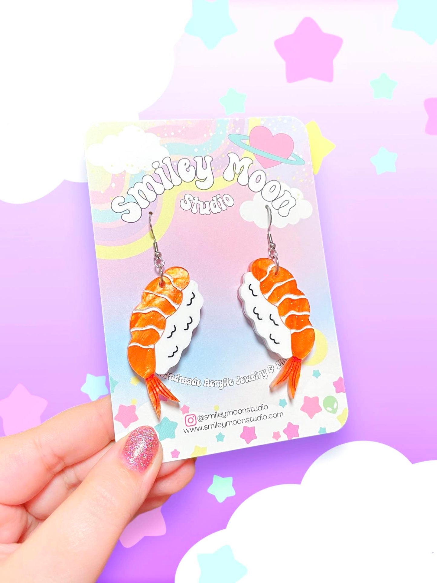 Shrimp Sushi, Acrylic Earrings