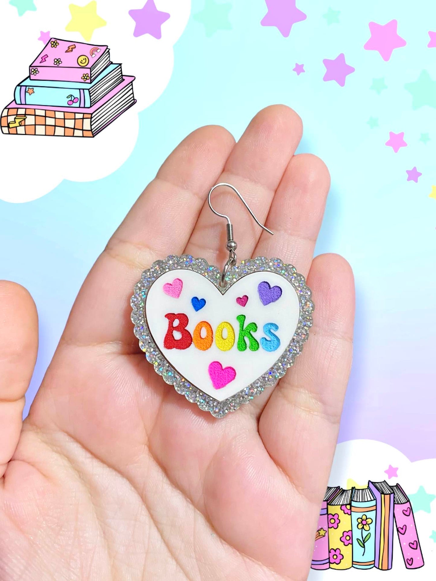 I Love Books, Acrylic Earrings