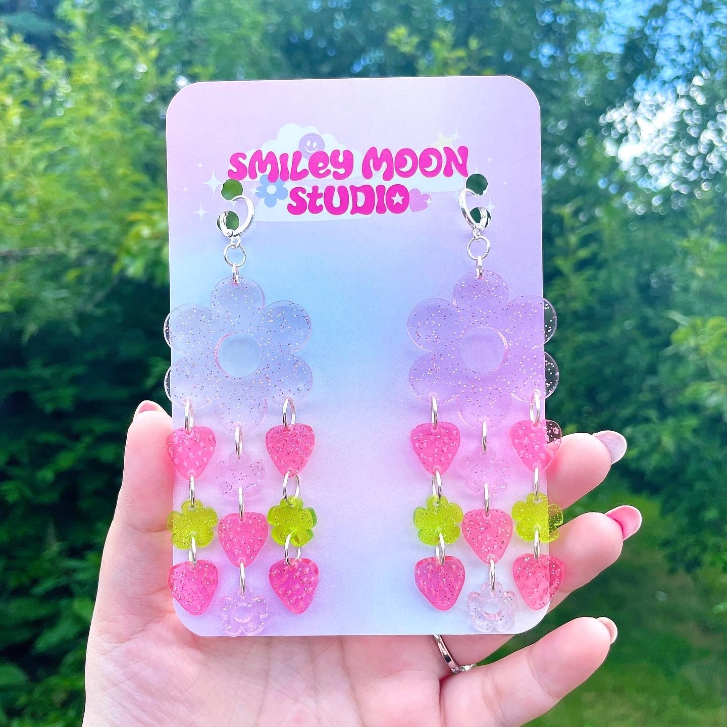 Falling Frilly Berries, Acrylic Earrings