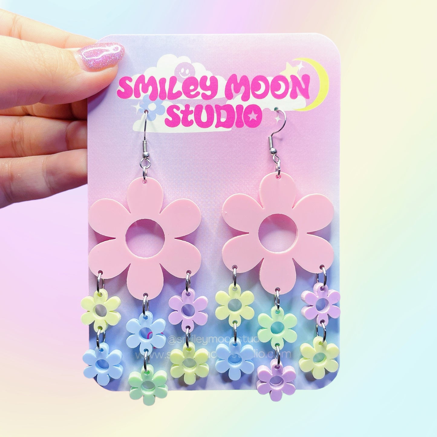 Pastel Frilly Falling Flower Acrylic Earrings