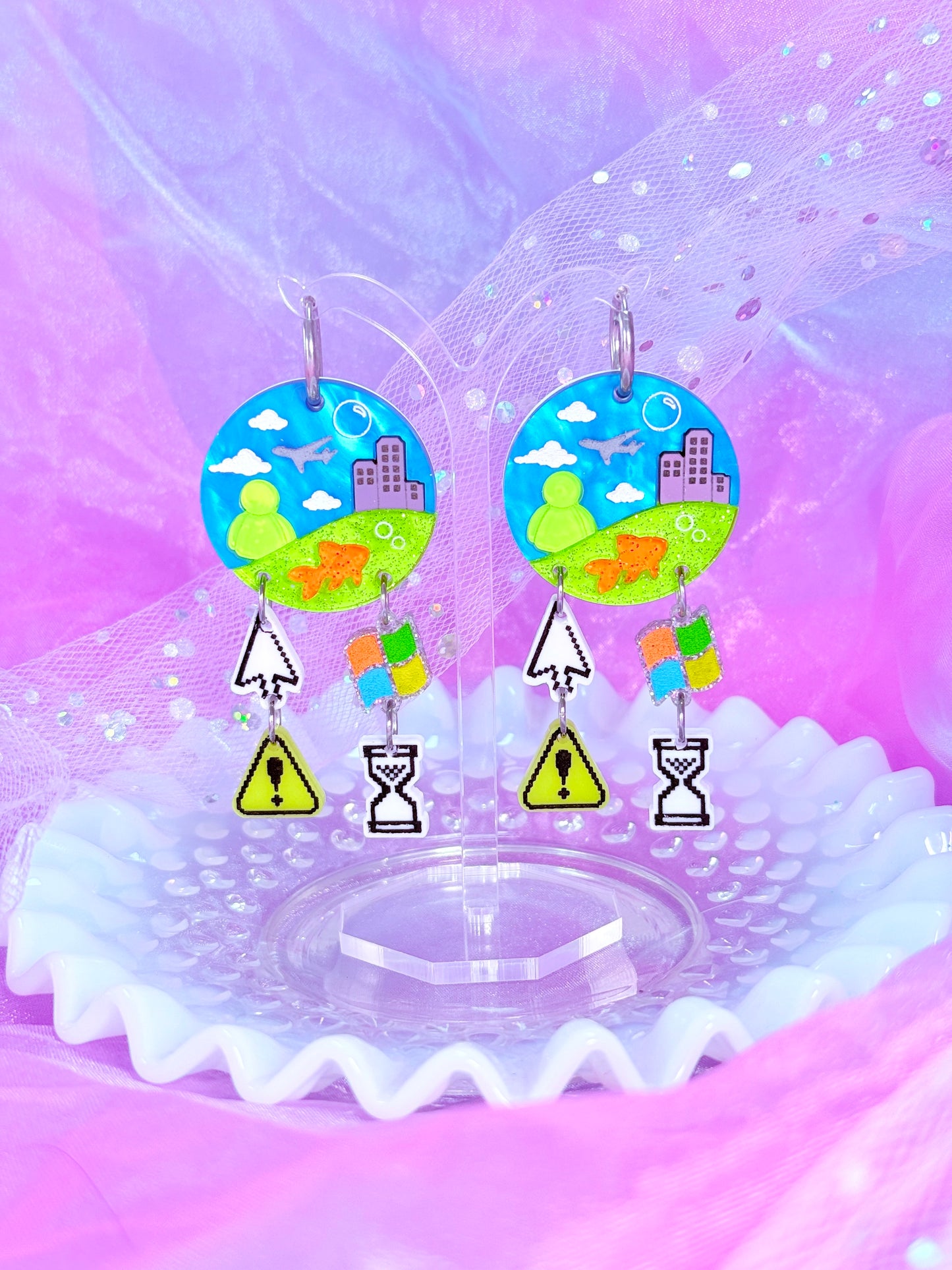 Frutiger Aero Inspired Acrylic Earrings (Version 3, Cloudy Skies)