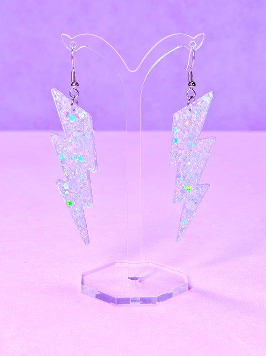 Lightning Bolt Acrylic Earrings (Holo Glitter)
