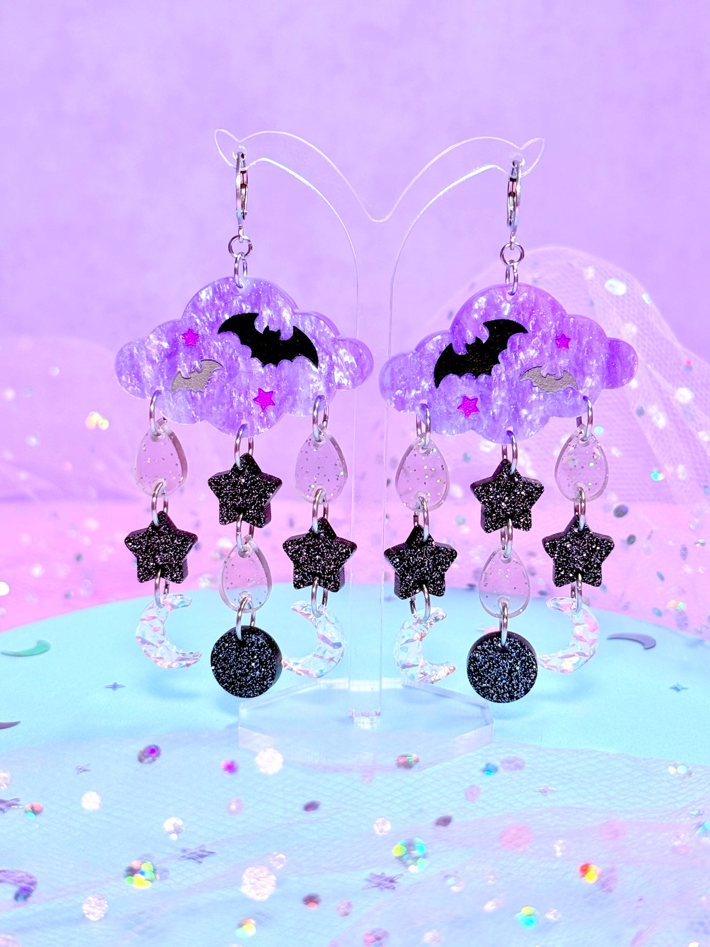 Witchy Night Sky Drops, Acrylic Earrings