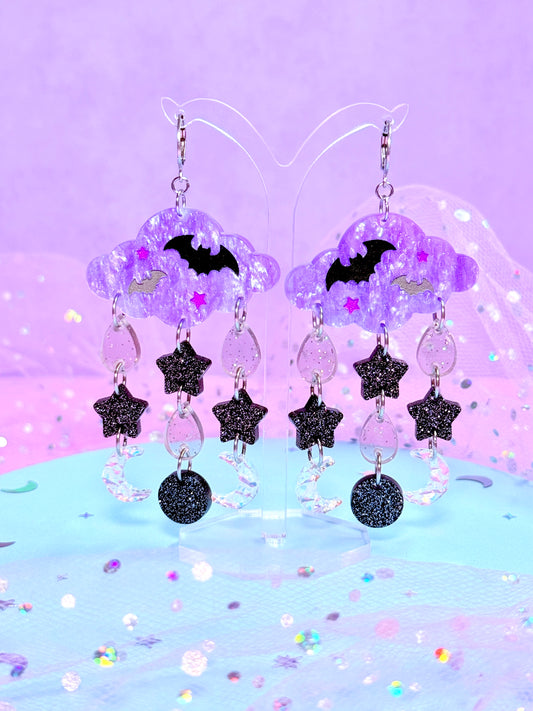 Witchy Night Sky Drops, Acrylic Earrings