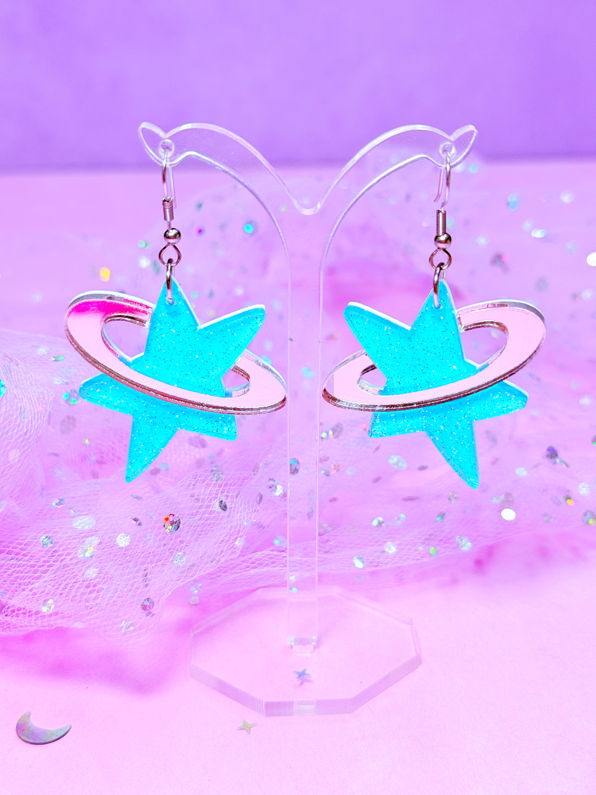 Y2K Cosmic Star Acrylic Earrings (Blue)