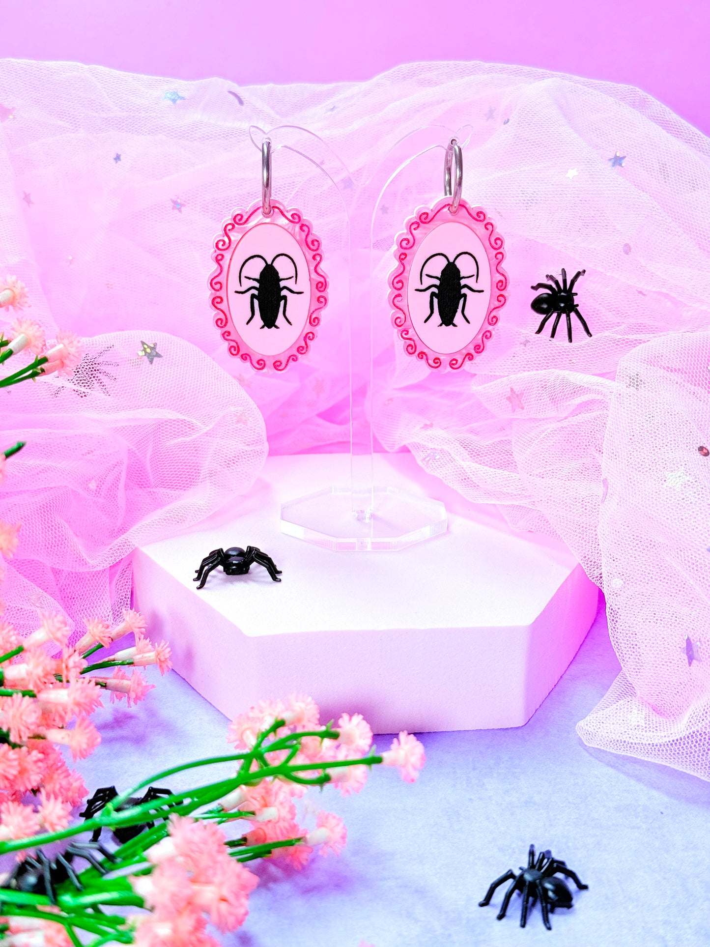 Cutesy Cockroach Acrylic Earrings (pinky pink)