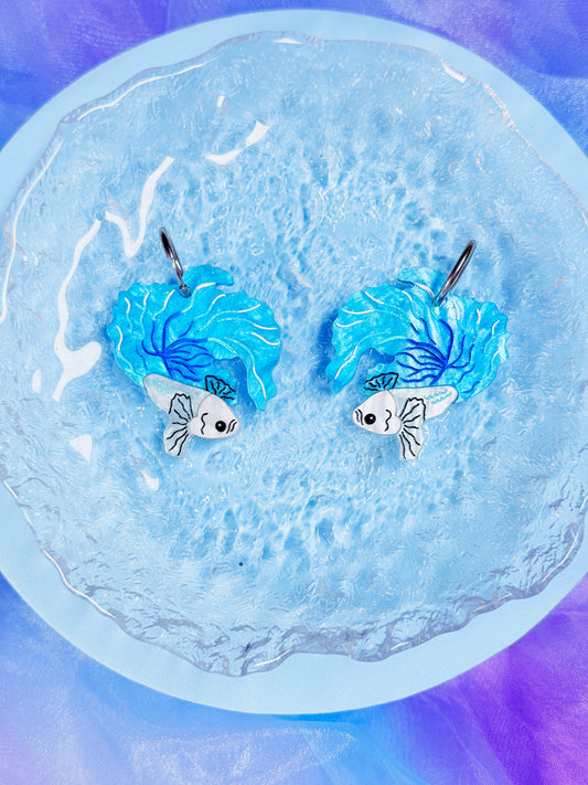 Betta Fish Acrylic Earrings (Sparkle Blue)