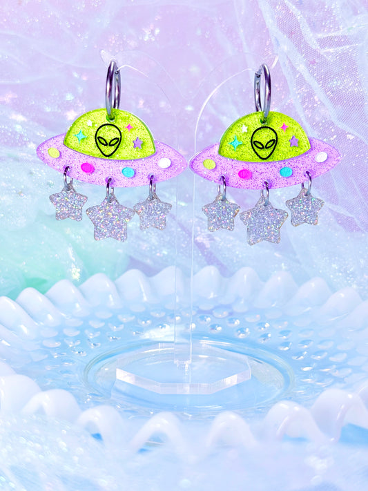 Galactic Glam UFO Acrylic Earrings