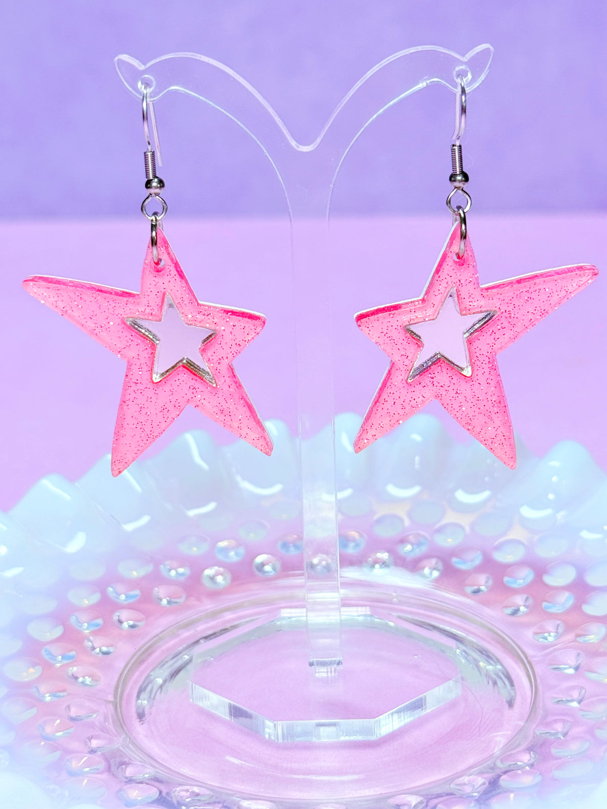 Y2K Spiky Star Acrylic Earrings (Pink)