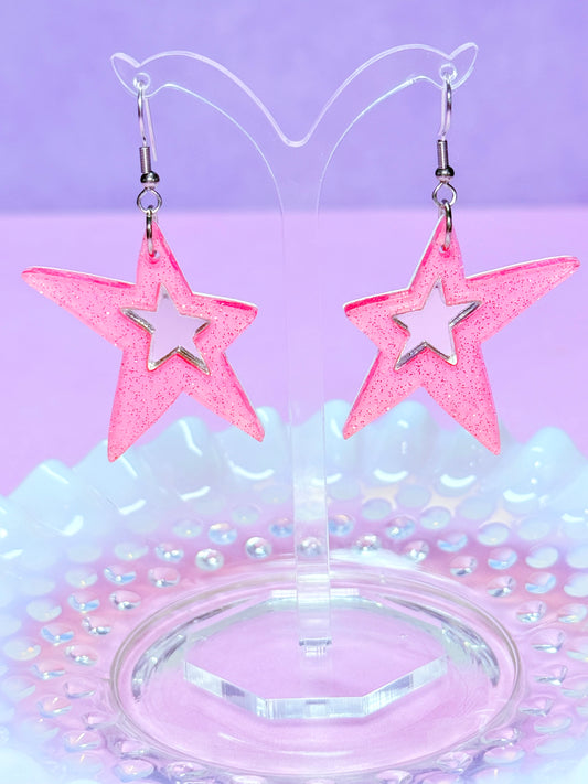 Y2K Spiky Star Acrylic Earrings (Pink)