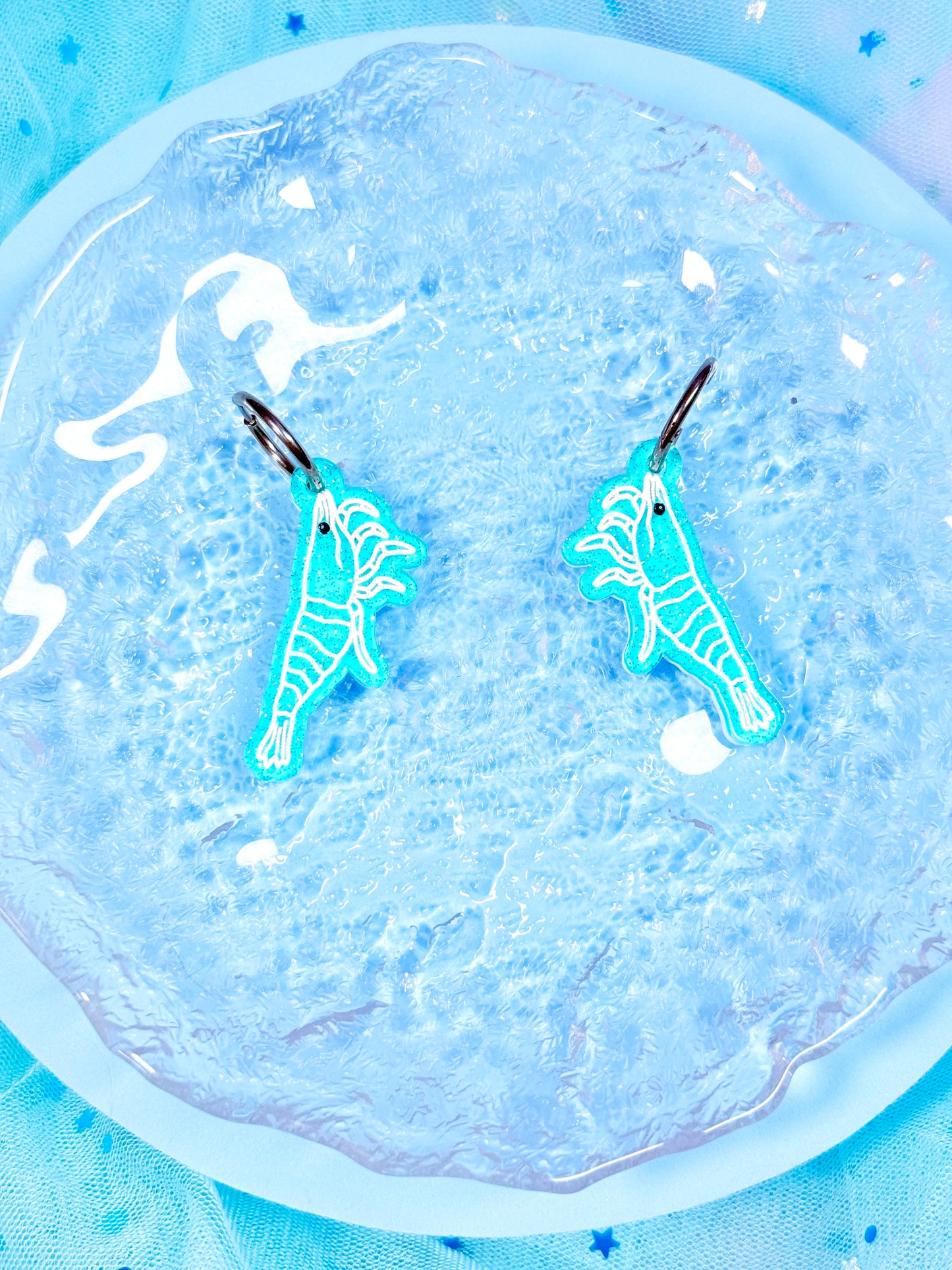 Jelly Shrimp Acrylic Earrings (Blue)