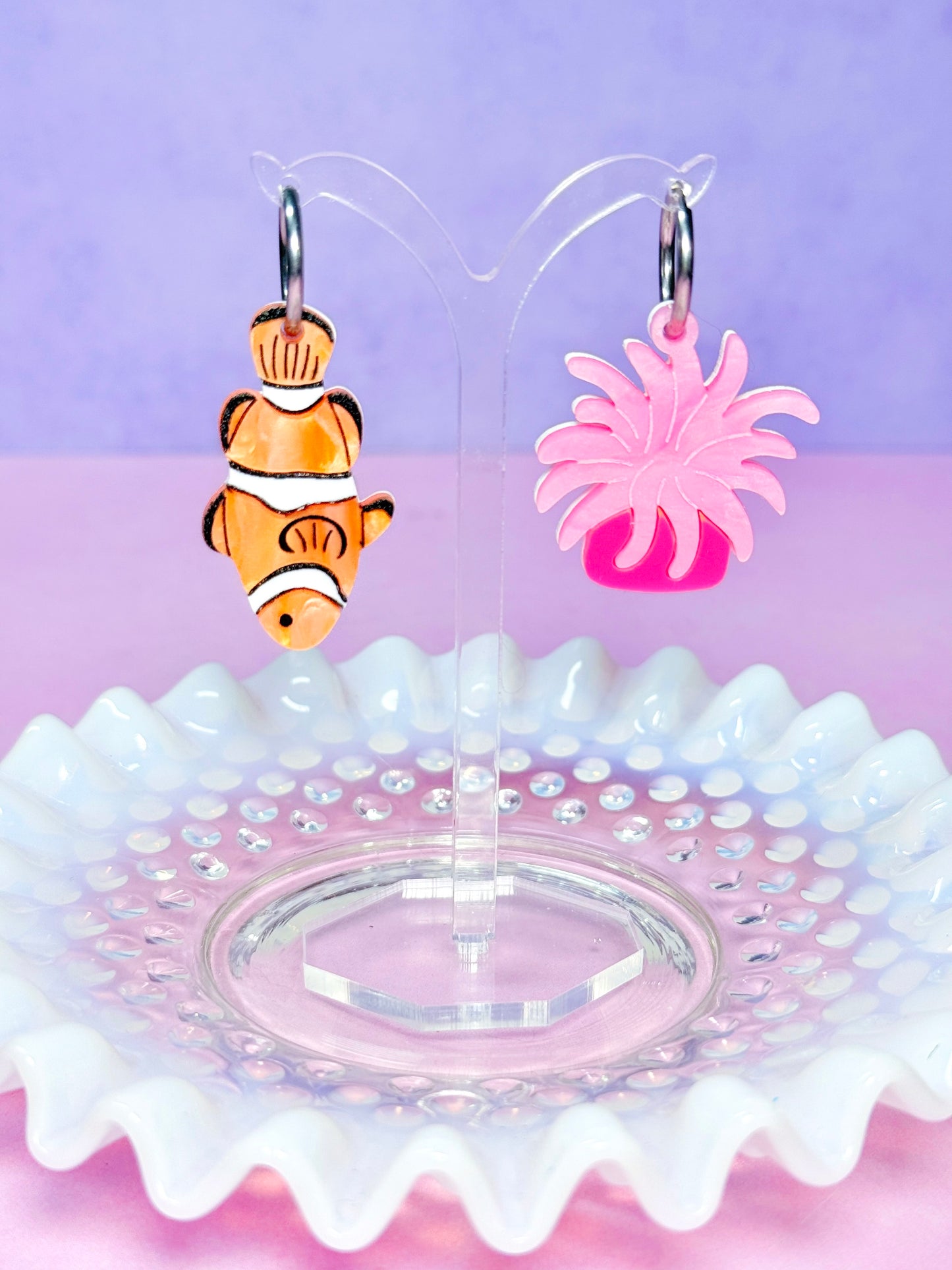 Clownfish and Anemone, Acrylic Earrings