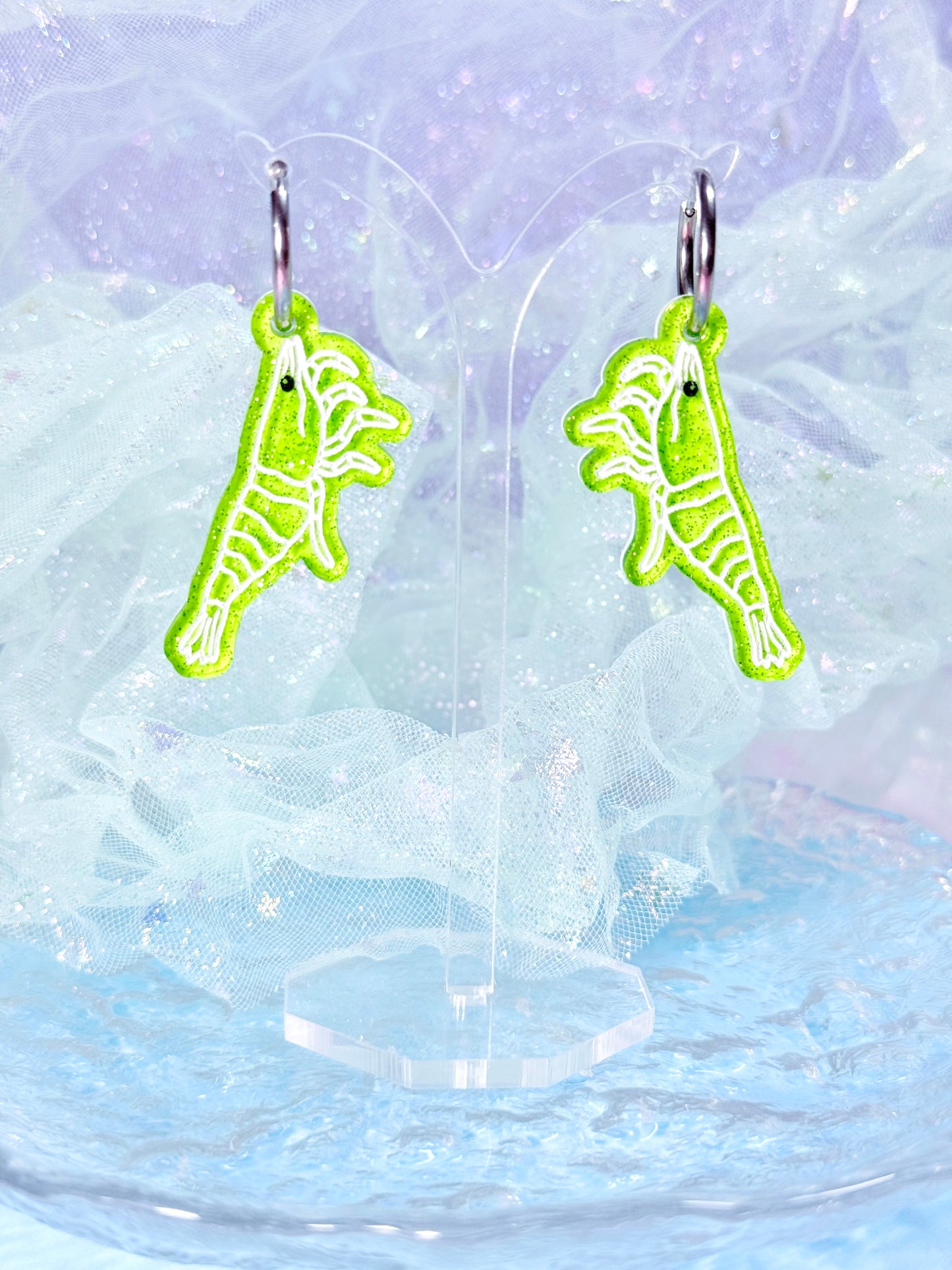 Jelly Shrimp Acrylic Earrings (Radioactive Green)