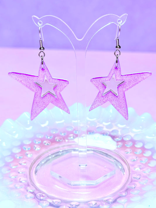 Y2K Spiky Star Acrylic Earrings (Purple)