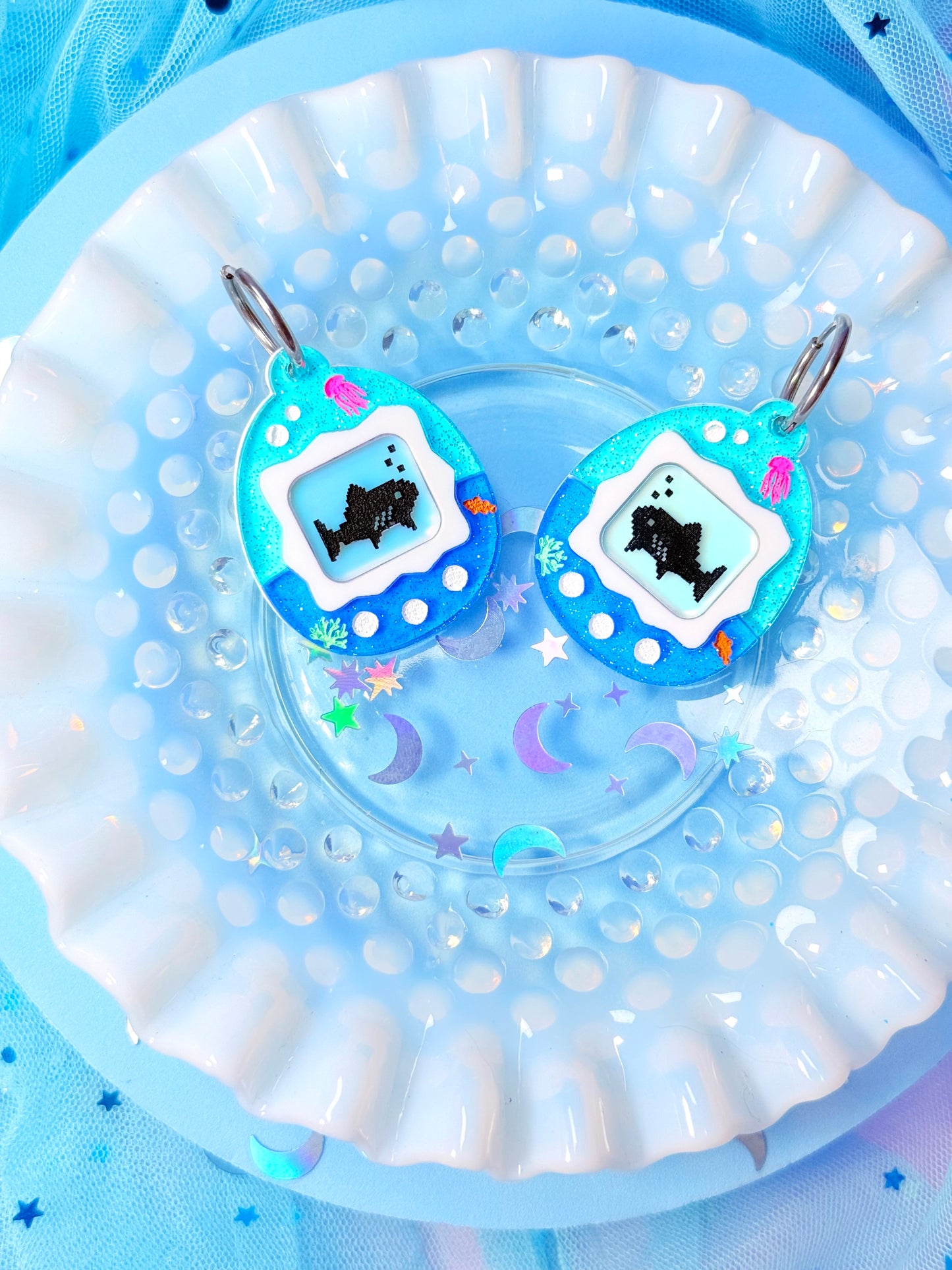 Virtual Pet Shark Acrylic Earrings
